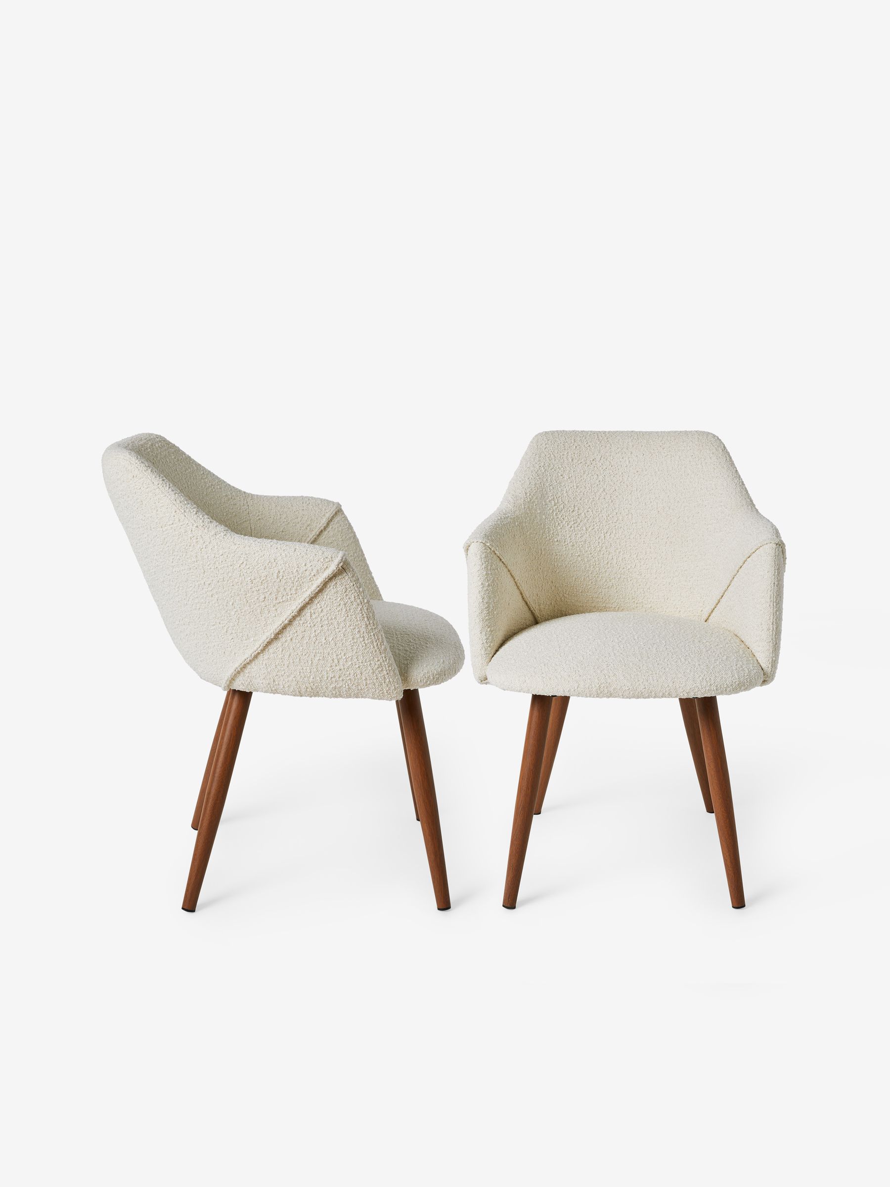 Set of 2 Lule Arm Dining Chairs in White Boucle and Walnut Legs - Image 3 of 3