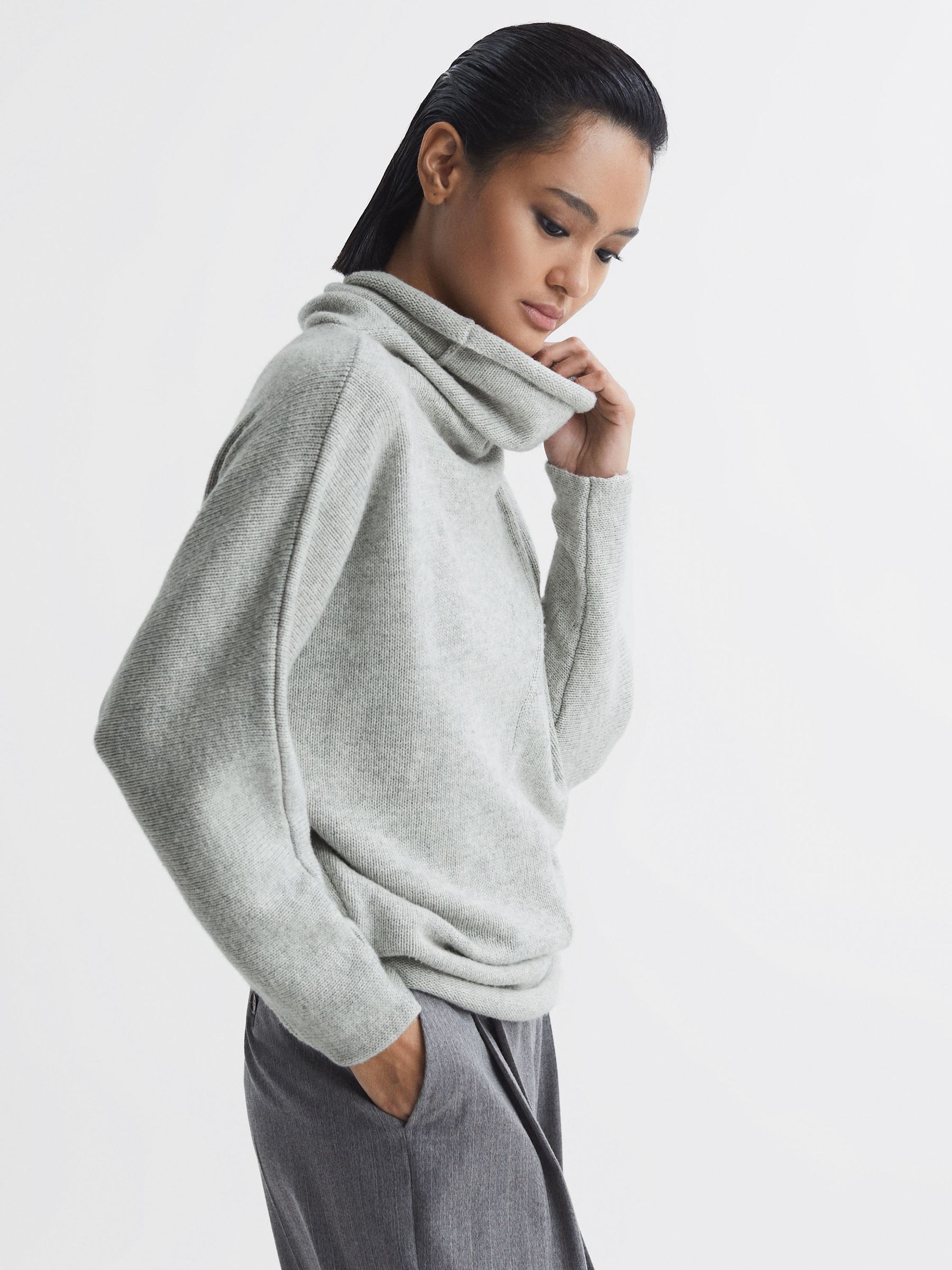 Wool Blend Turtle Neck Jumper in Light Grey - Image 1 of 5 Wool Blend Turtle Neck Jumper in Light Grey - Image 1 of 5