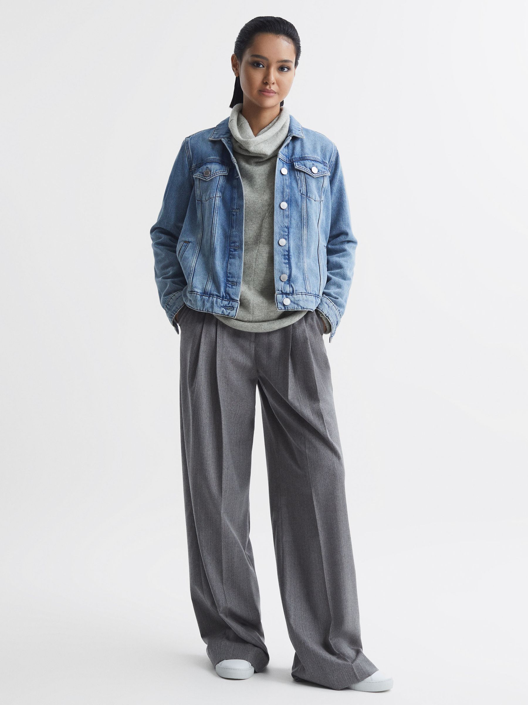 Wool Blend Turtle Neck Jumper in Light Grey - Image 3 of 5