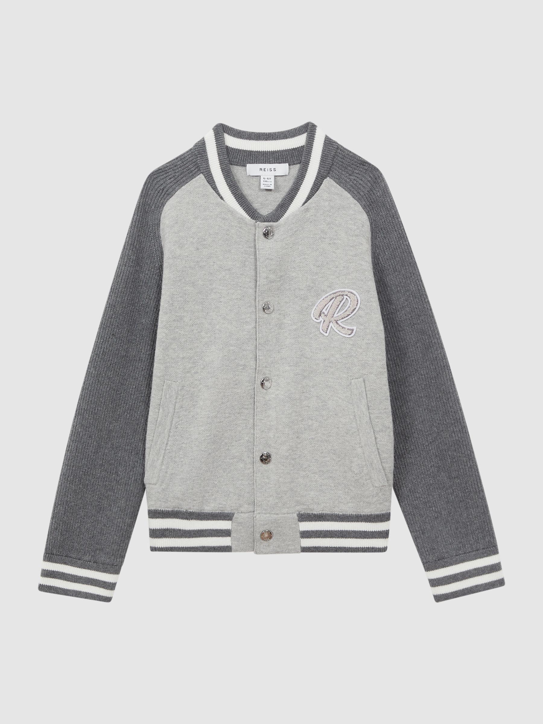 13-14 yrs Cotton Blend Varsity Bomber Jacket in Soft Grey - Image 2 of 6