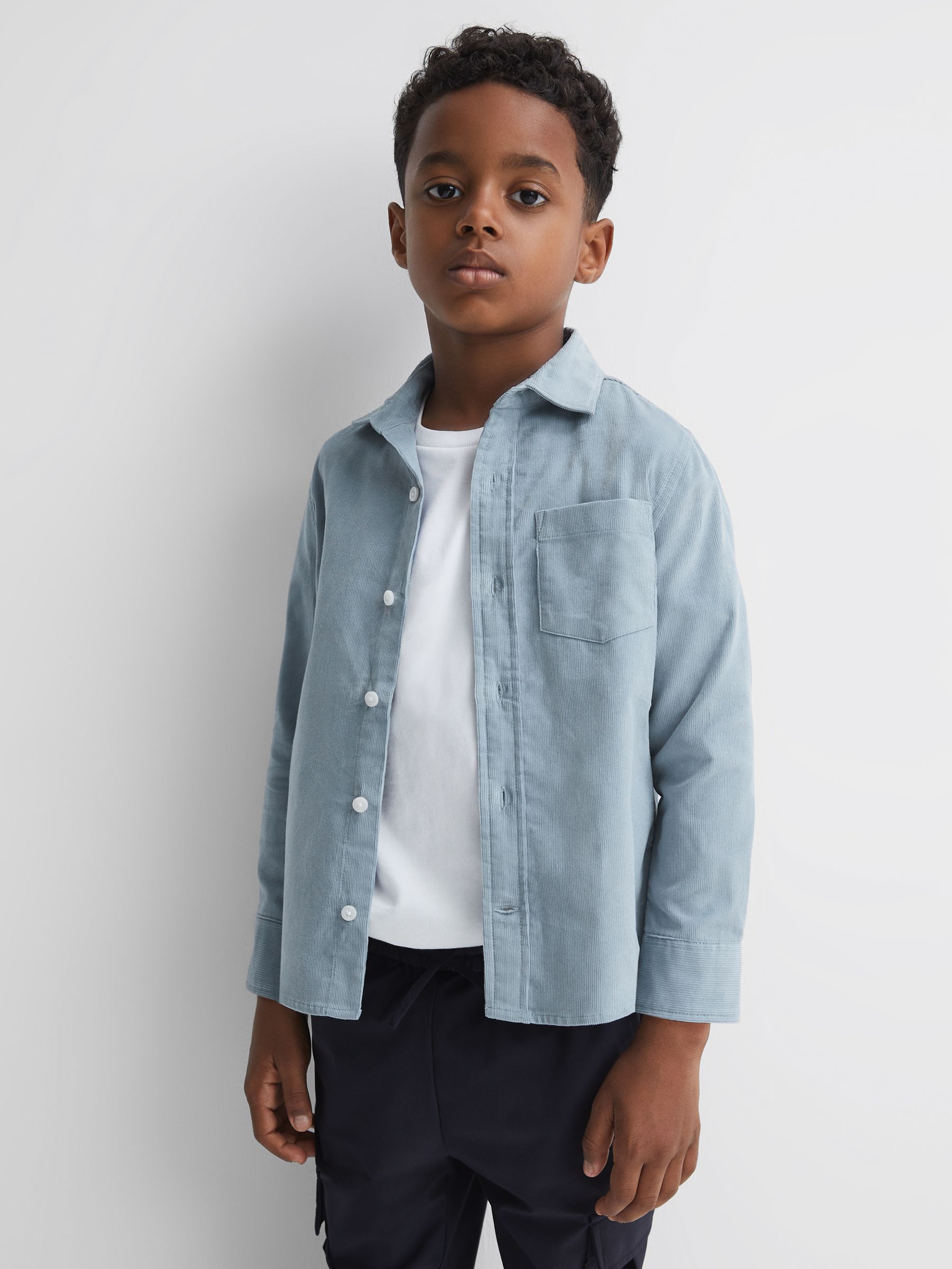 13-14 yrs Corduroy Cutaway Collar Shirt in Soft Blue - Image 1 of 6