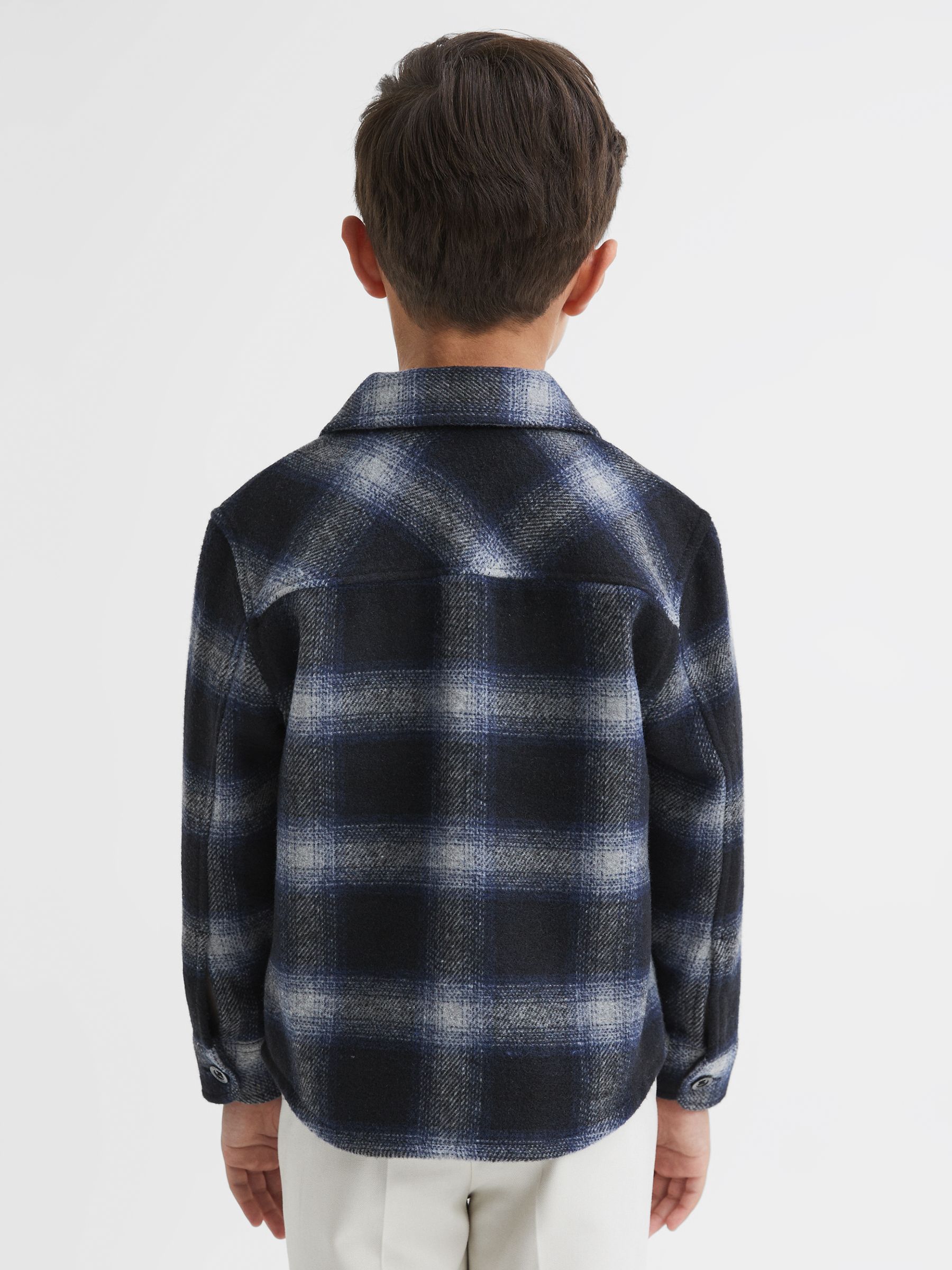 Wool Blend Check Overshirt in Blue Multi - Image 6 of 7