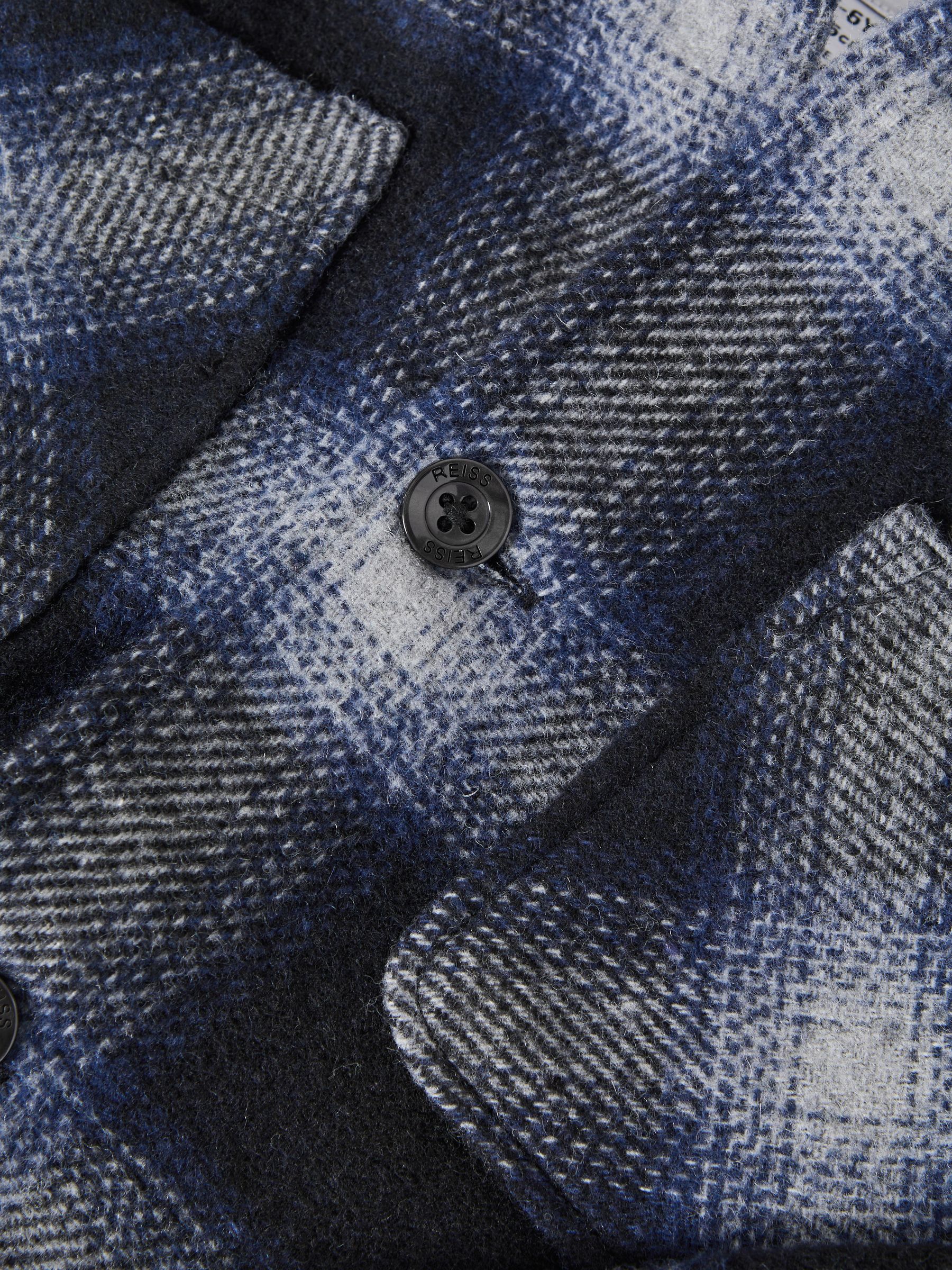 Wool Blend Check Overshirt in Blue Multi - Image 7 of 7