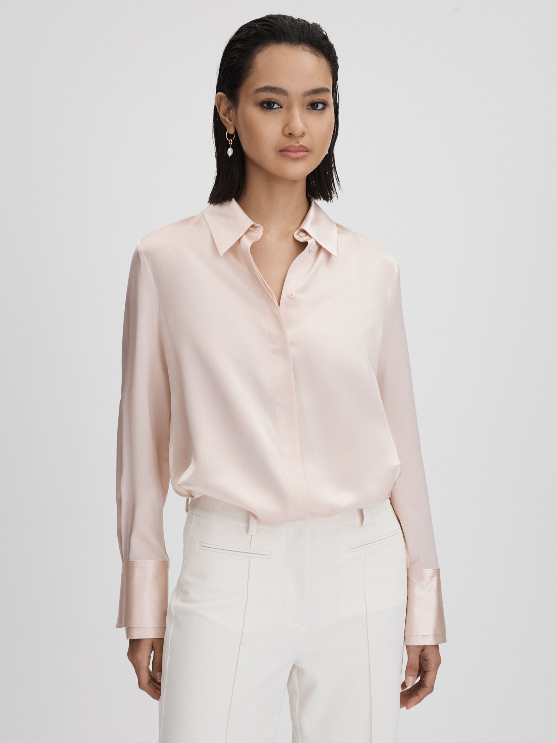 Silk Button-Through Shirt in Nude - Image 1 of 1