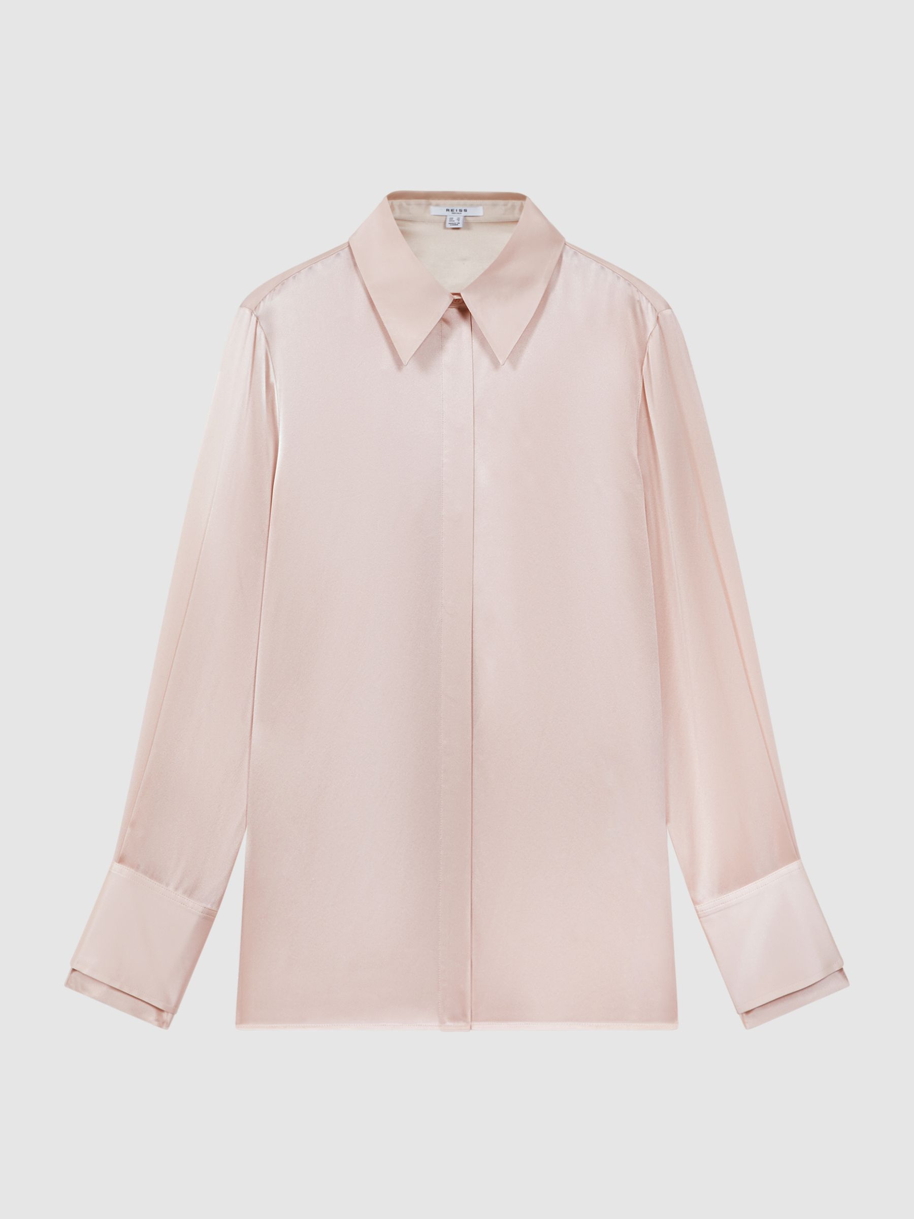 Silk Button-Through Shirt in Nude - Image 2 of 6