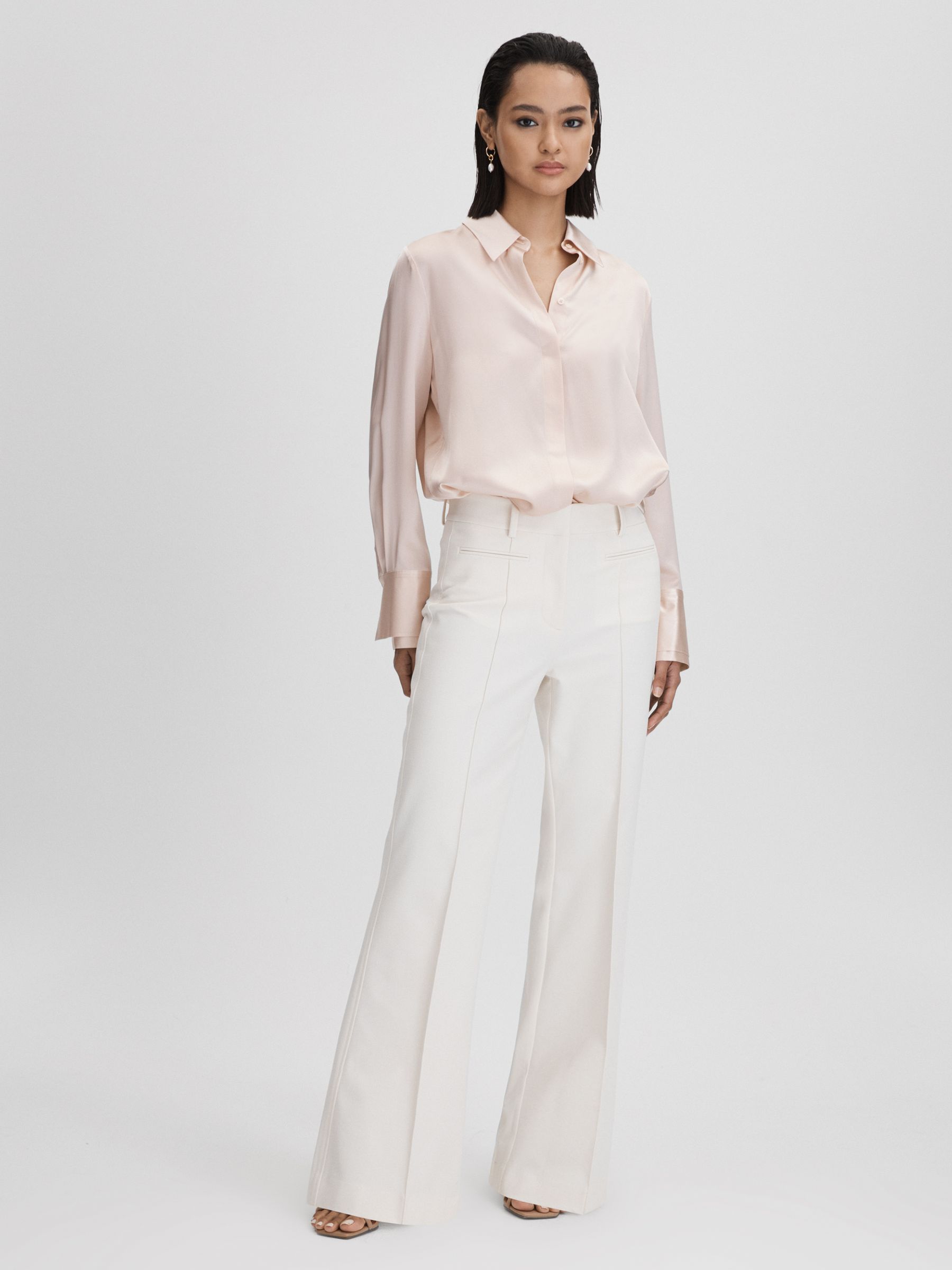 Silk Button-Through Shirt in Nude - Image 3 of 6
