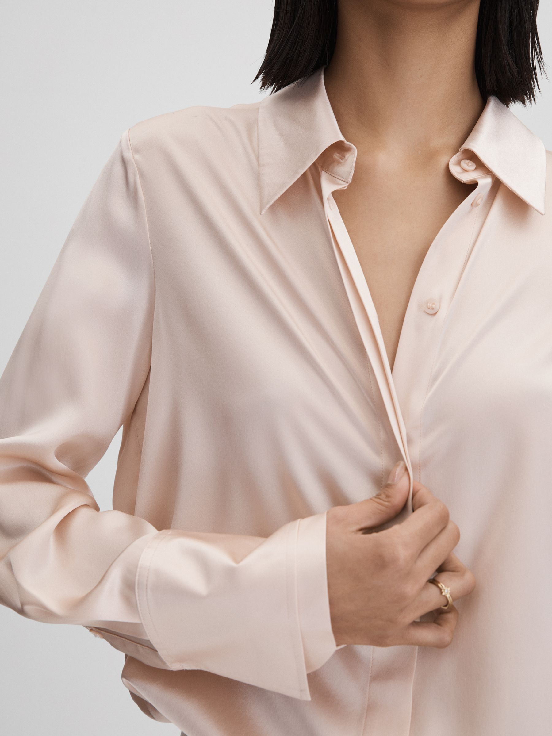 Silk Button-Through Shirt in Nude - Image 4 of 6