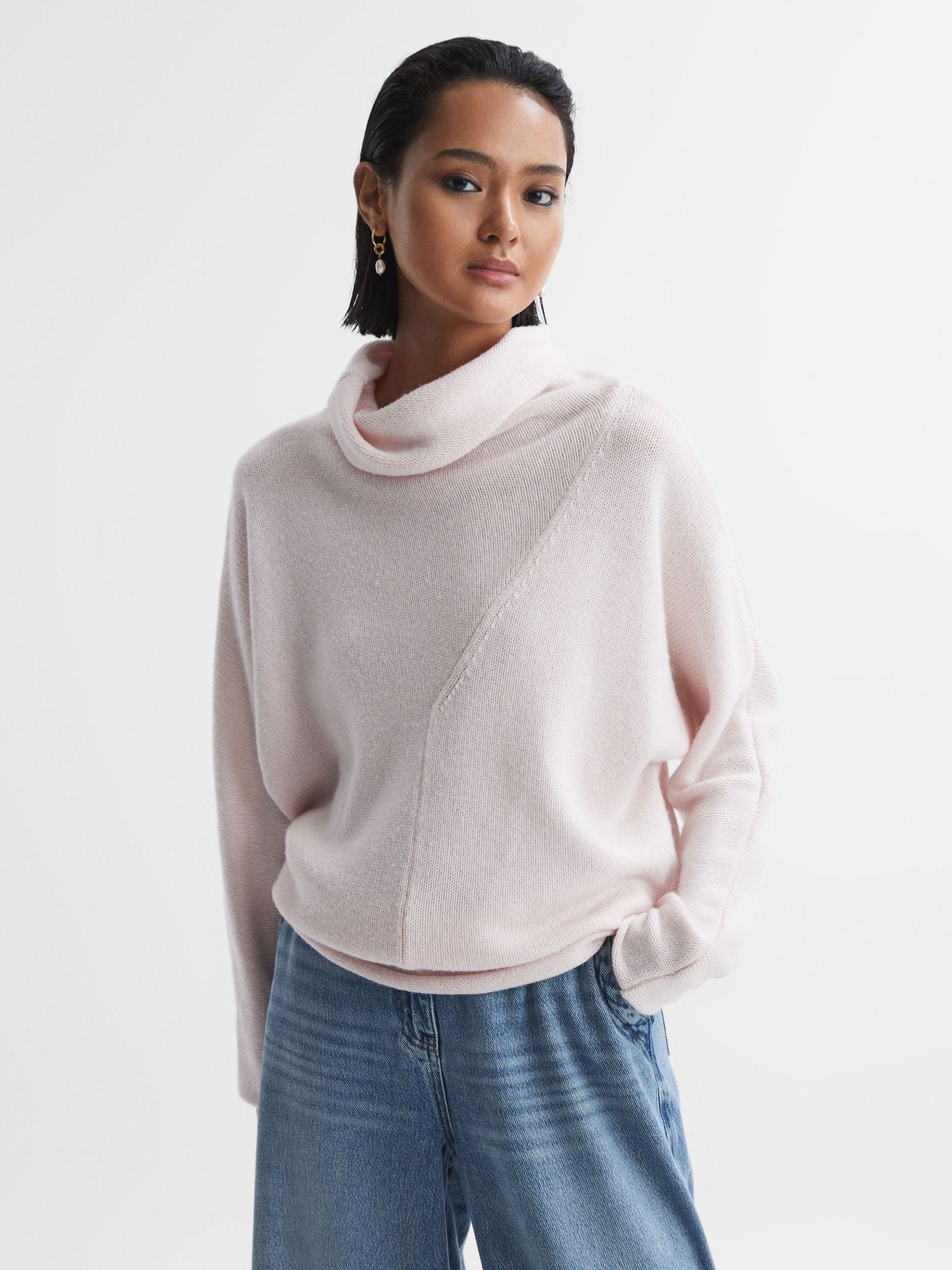 Wool Blend Turtle Neck Jumper in Light Pink - Image 1 of 5 Wool Blend Turtle Neck Jumper in Light Pink - Image 1 of 5