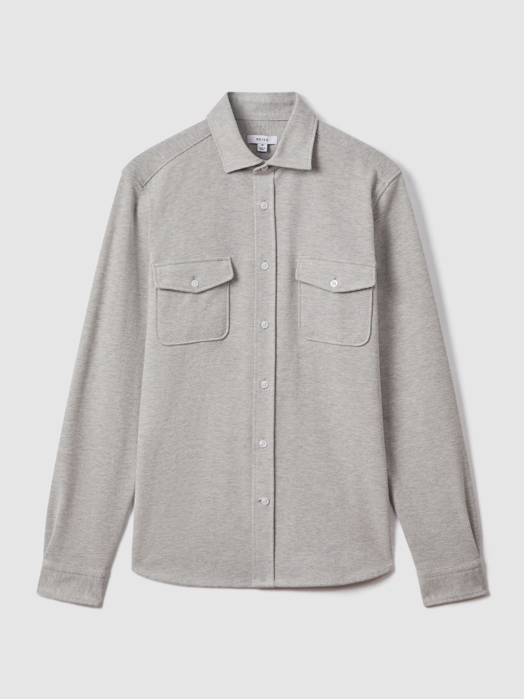 Textured Button-Through Shirt in Soft Grey Melange - Image 2 of 6