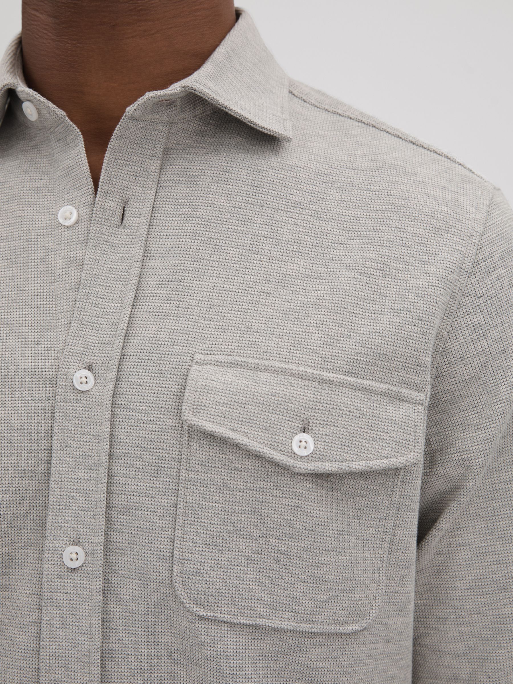 Textured Button-Through Shirt in Soft Grey Melange - Image 4 of 6