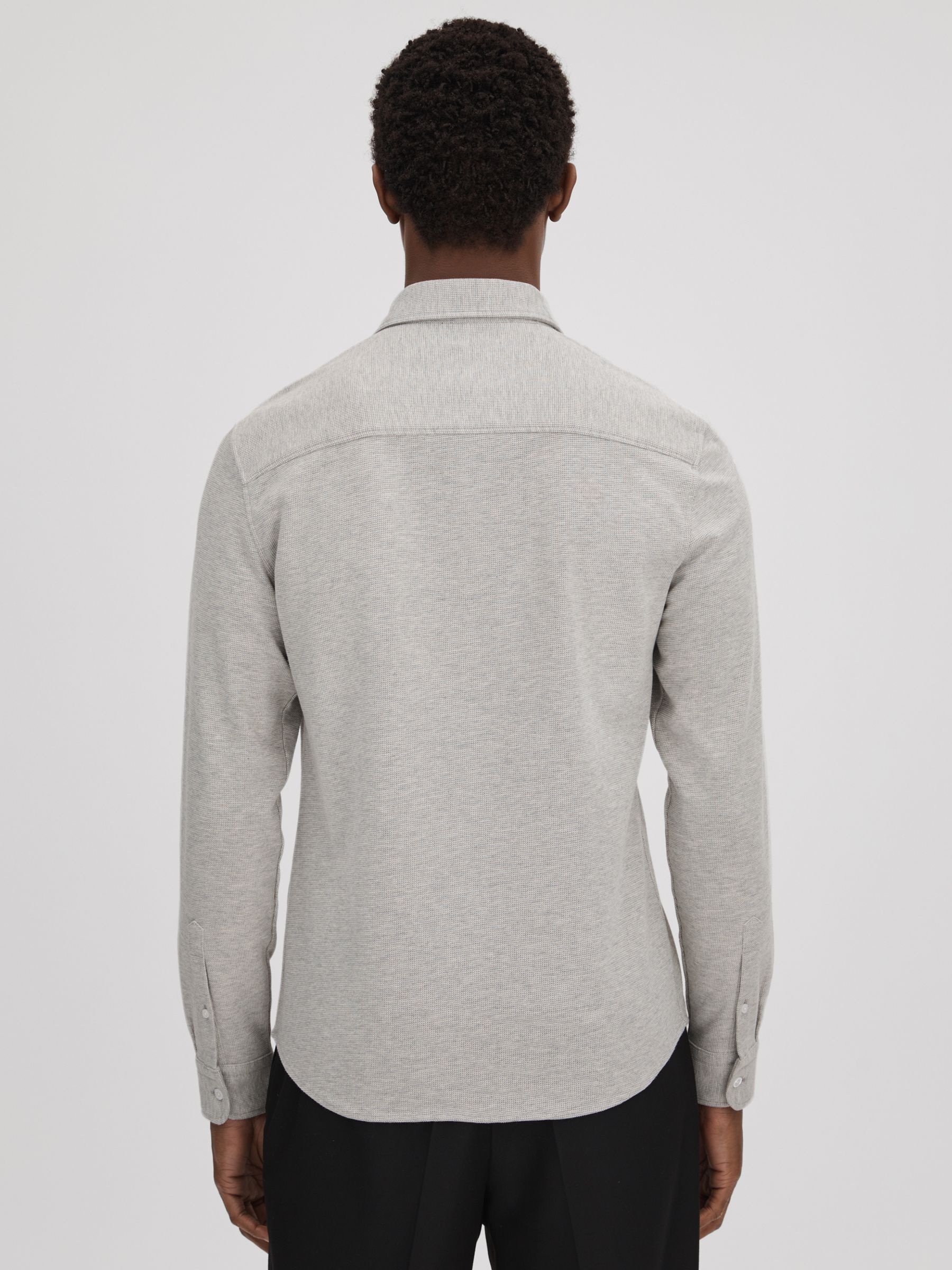 Textured Button-Through Shirt in Soft Grey Melange - Image 5 of 6