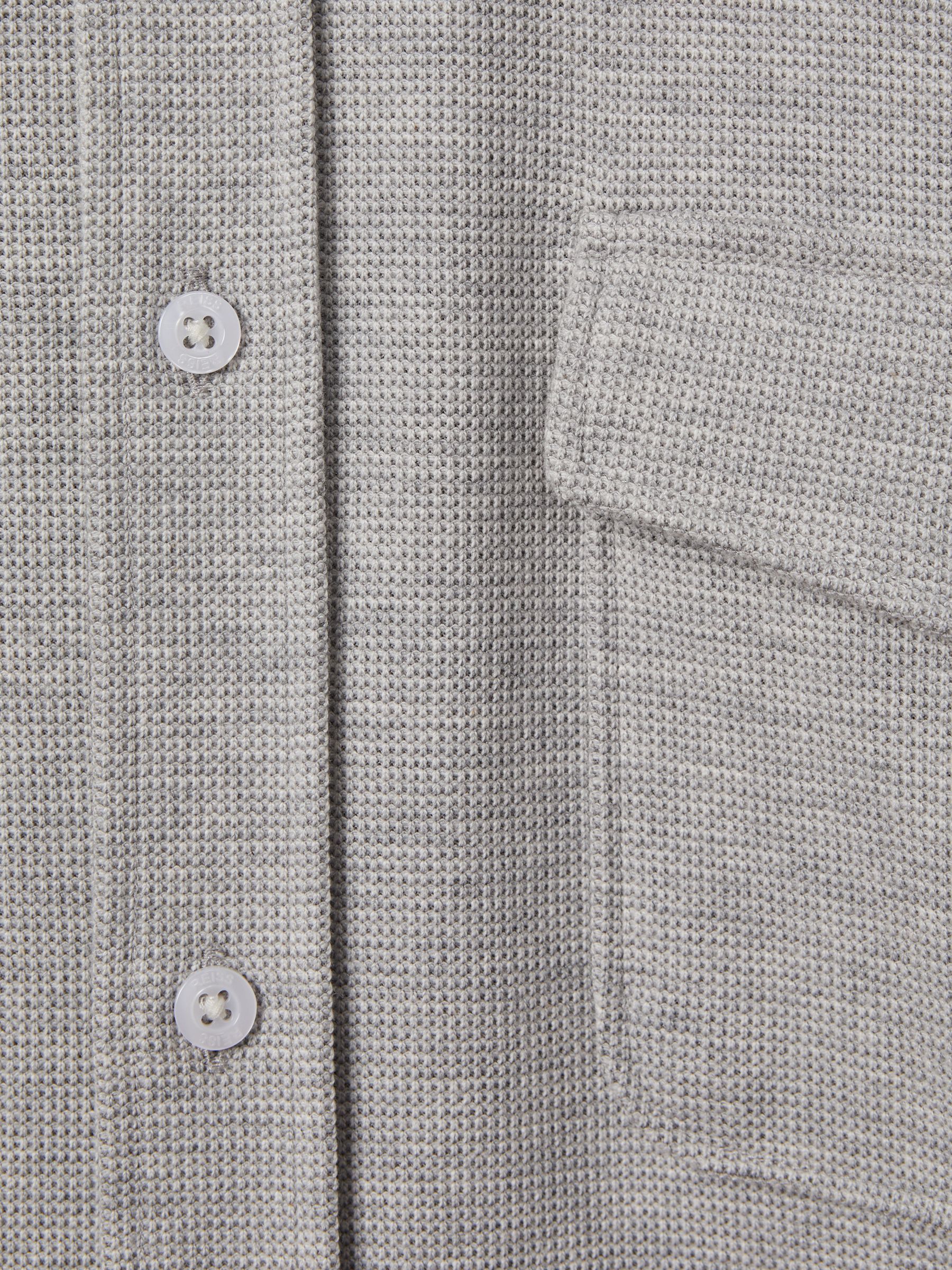 Textured Button-Through Shirt in Soft Grey Melange - Image 6 of 6