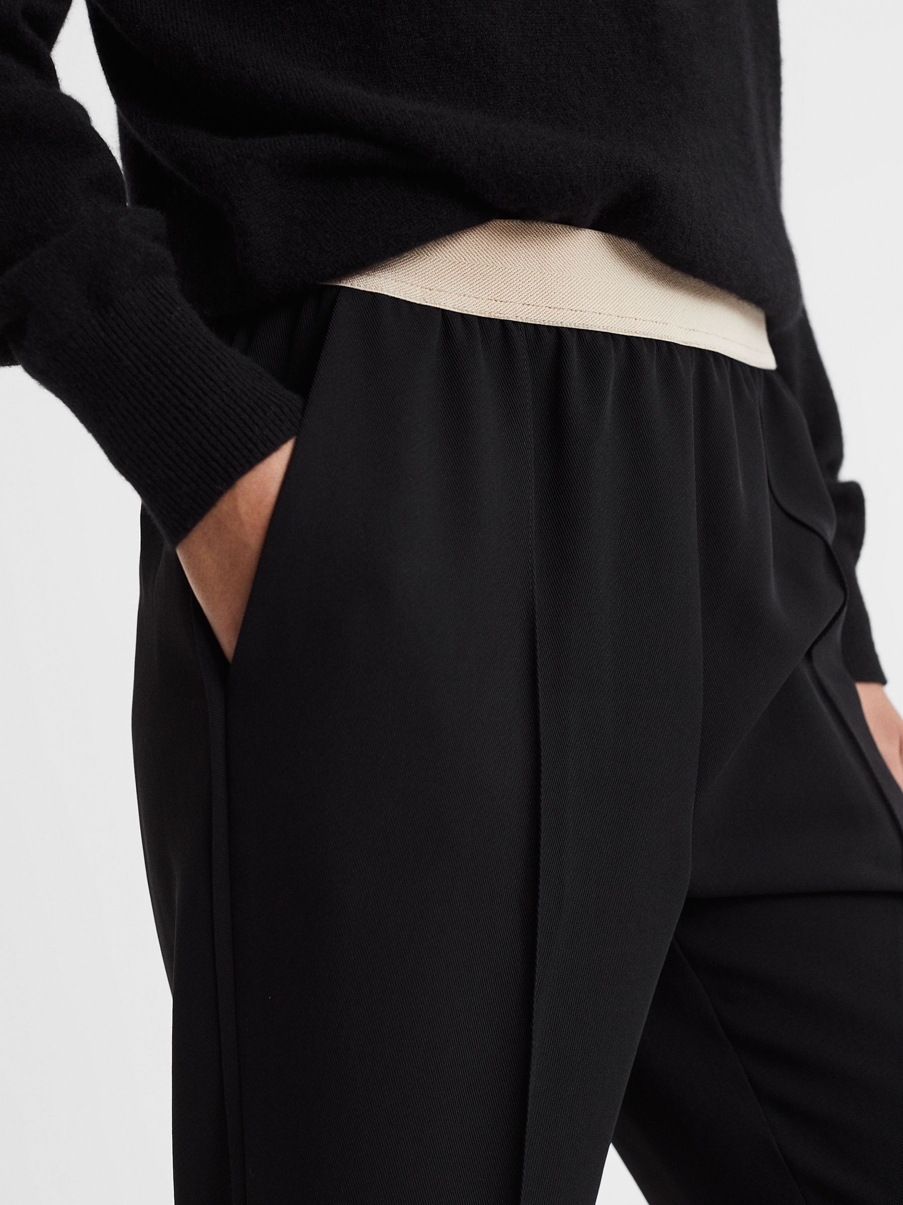 Elasticated Waistband Tapered Trousers in Black - Image 3 of 5