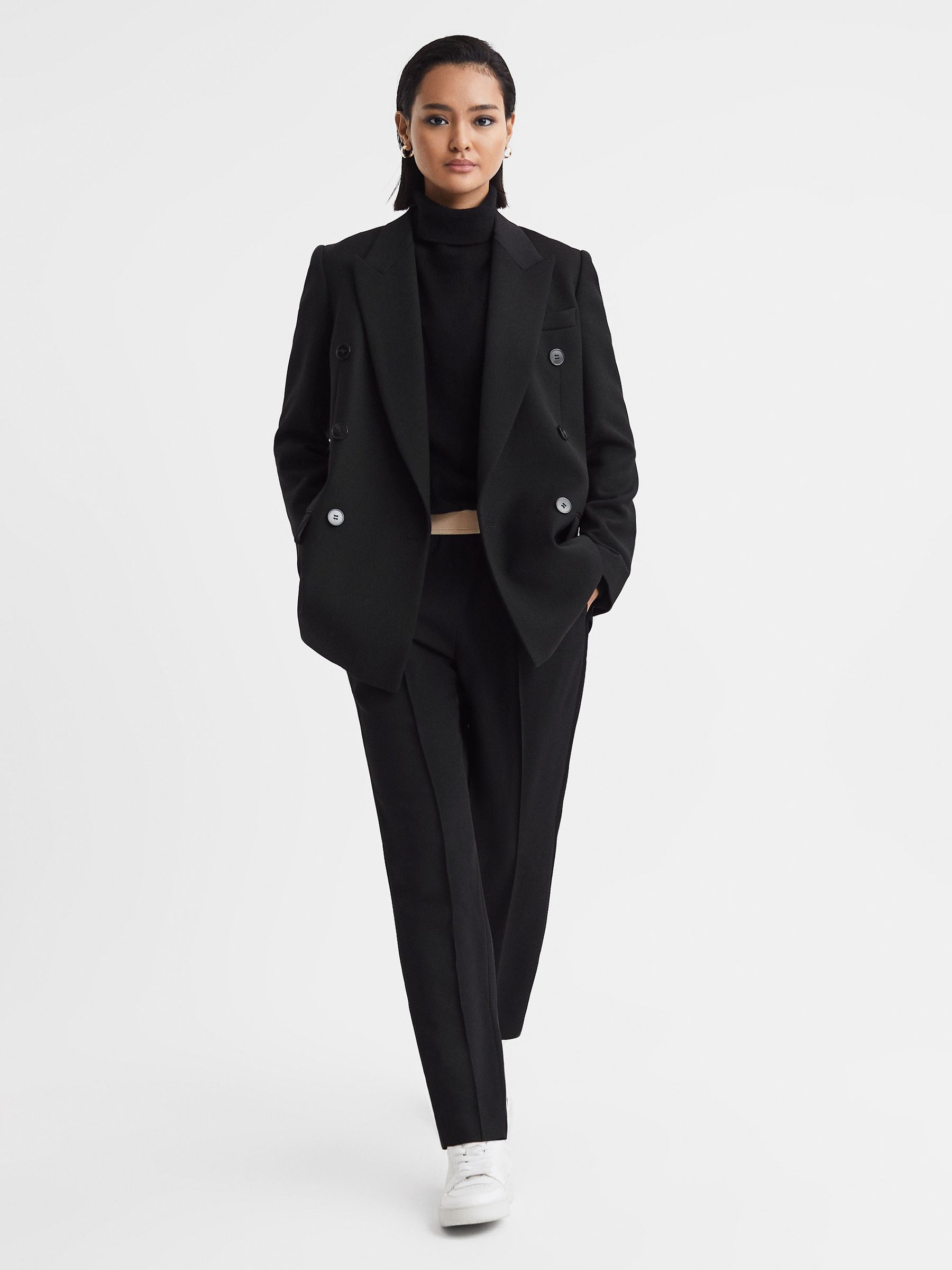 Elasticated Waistband Tapered Trousers in Black - Image 4 of 5