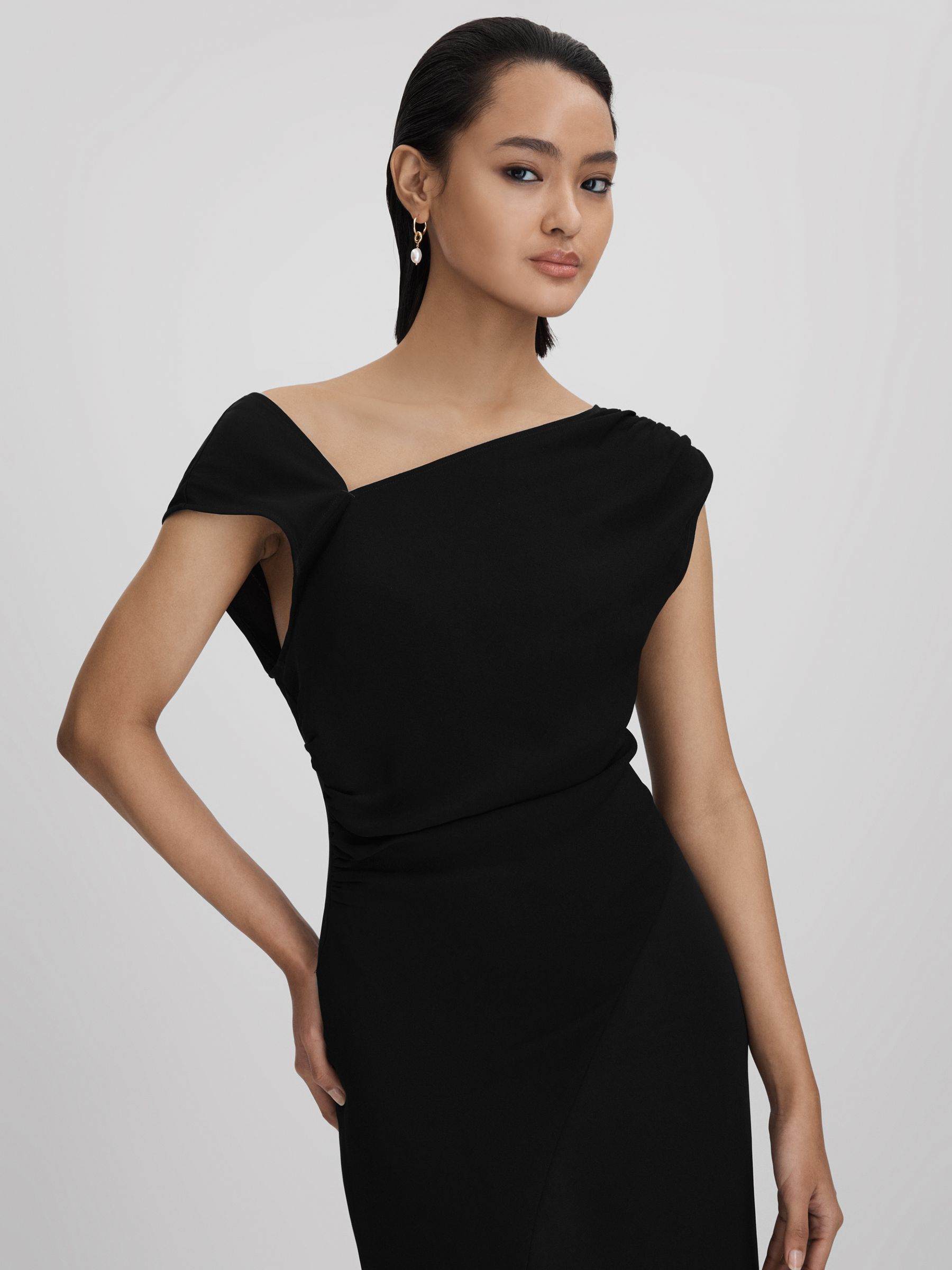 Asymmetric Bodycon Midi Dress in Black - Image 3 of 6