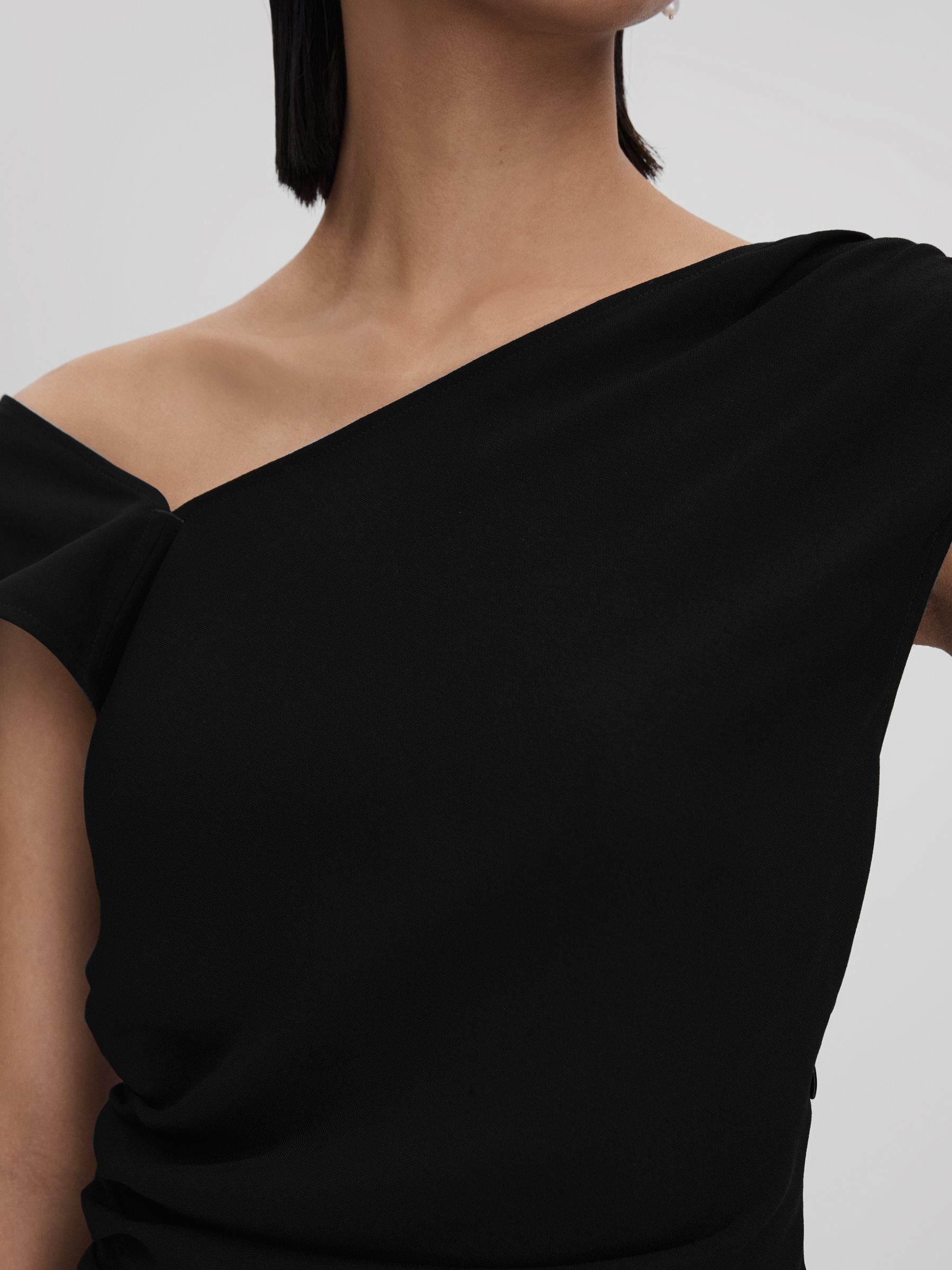 Asymmetric Bodycon Midi Dress in Black - Image 4 of 6
