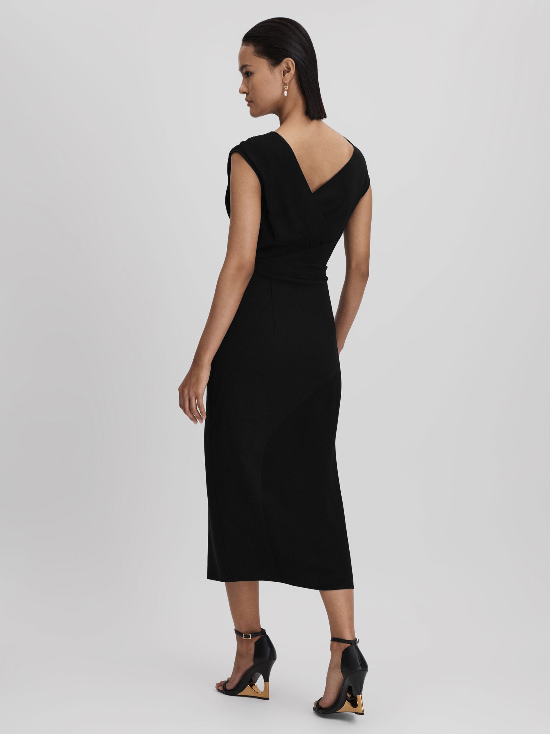 Asymmetric Bodycon Midi Dress in Black - Image 5 of 6