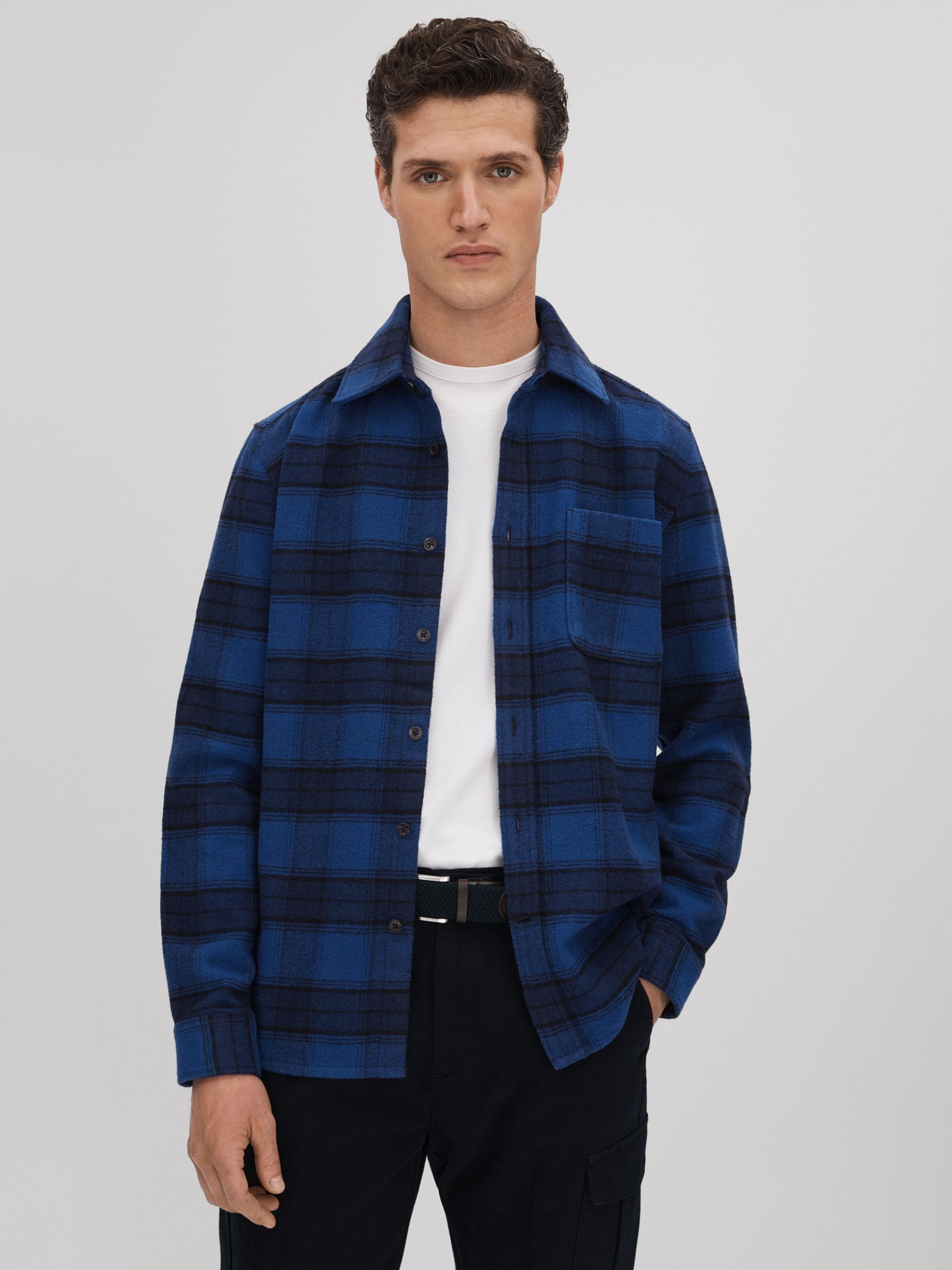 Brushed Checked Button-Through Shirt in Bright Blue - Image 1 of 6