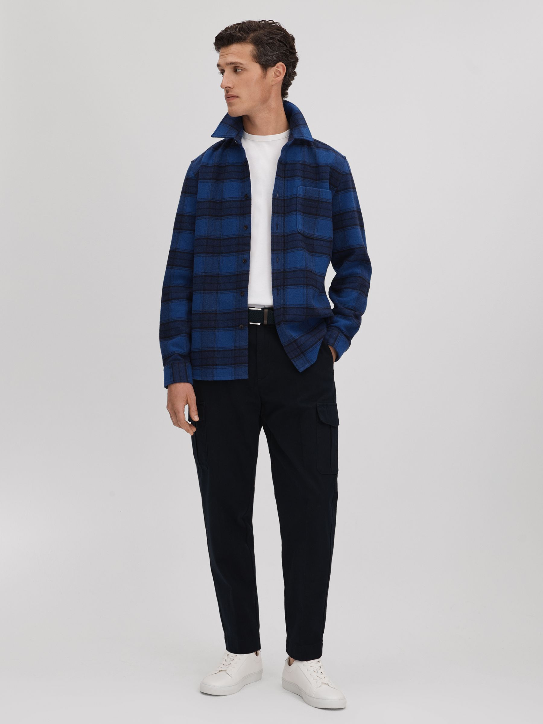 Brushed Checked Button-Through Shirt in Bright Blue - Image 3 of 6