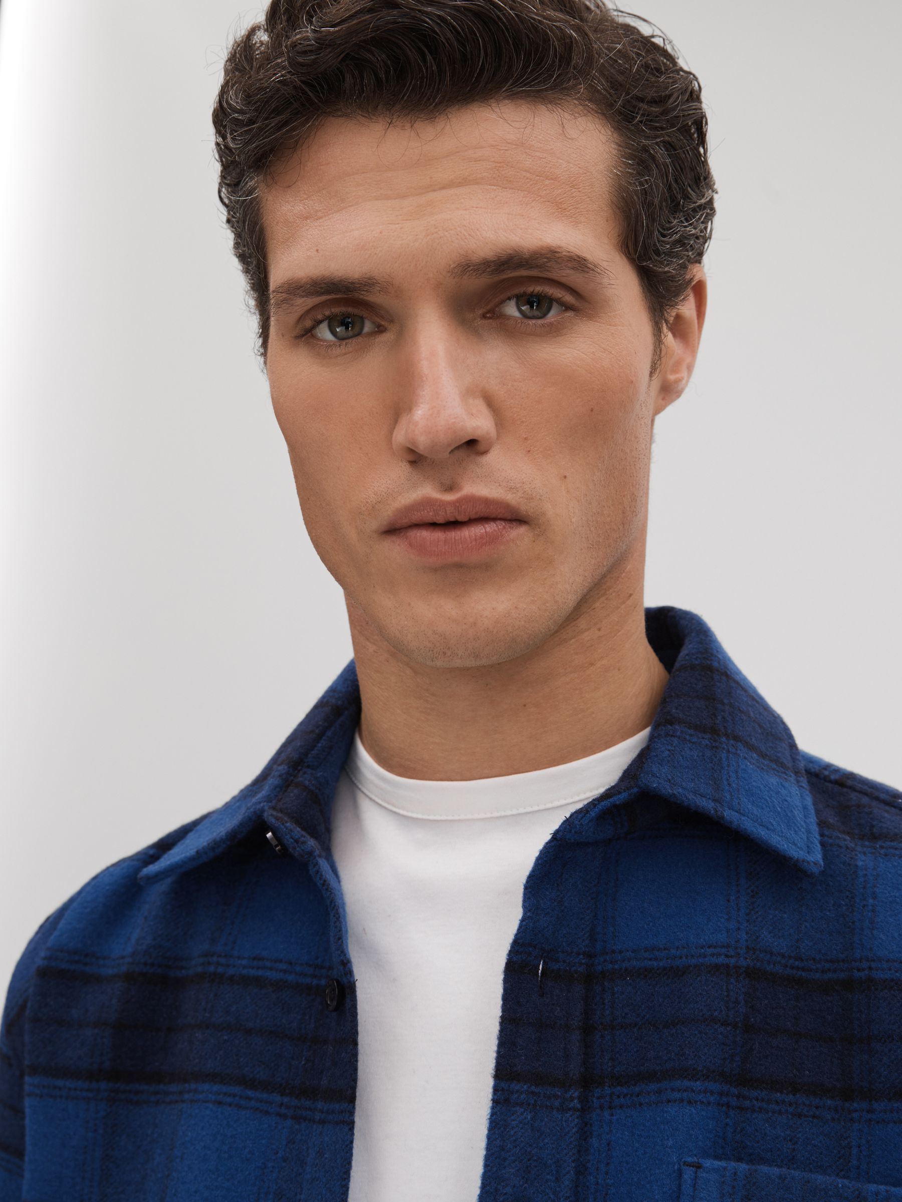 Brushed Checked Button-Through Shirt in Bright Blue - Image 4 of 6