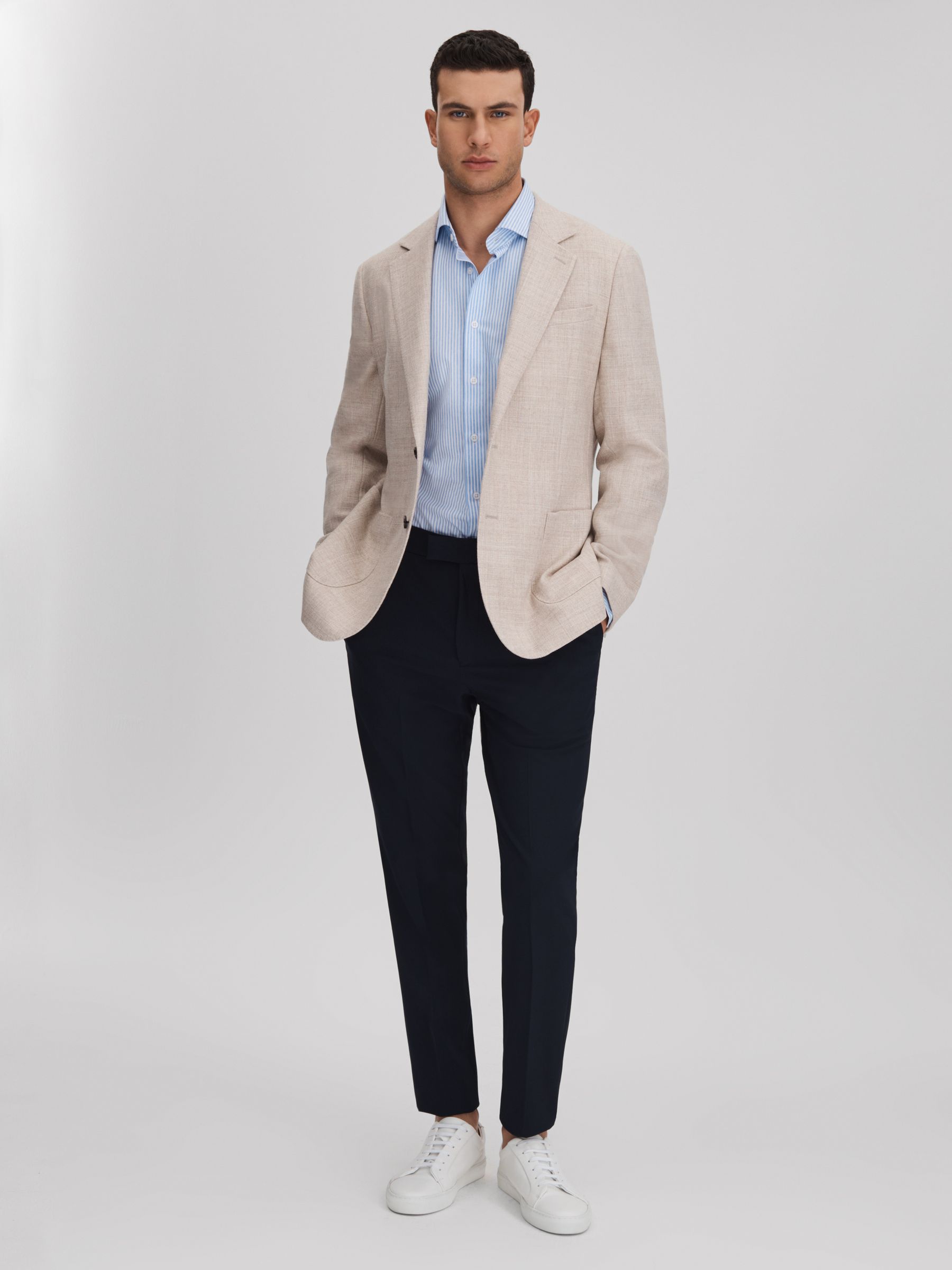 Striped Cutaway Collar Shirt in White/Soft Blue - Image 3 of 6