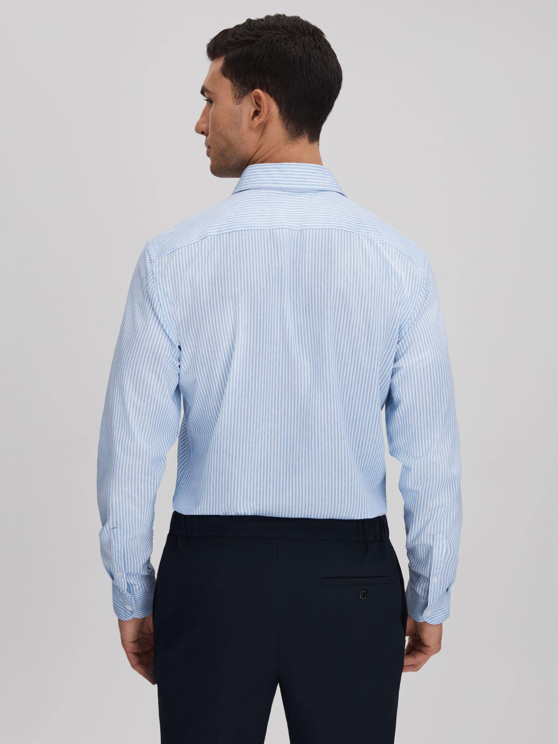 Striped Cutaway Collar Shirt in White/Soft Blue - Image 5 of 6