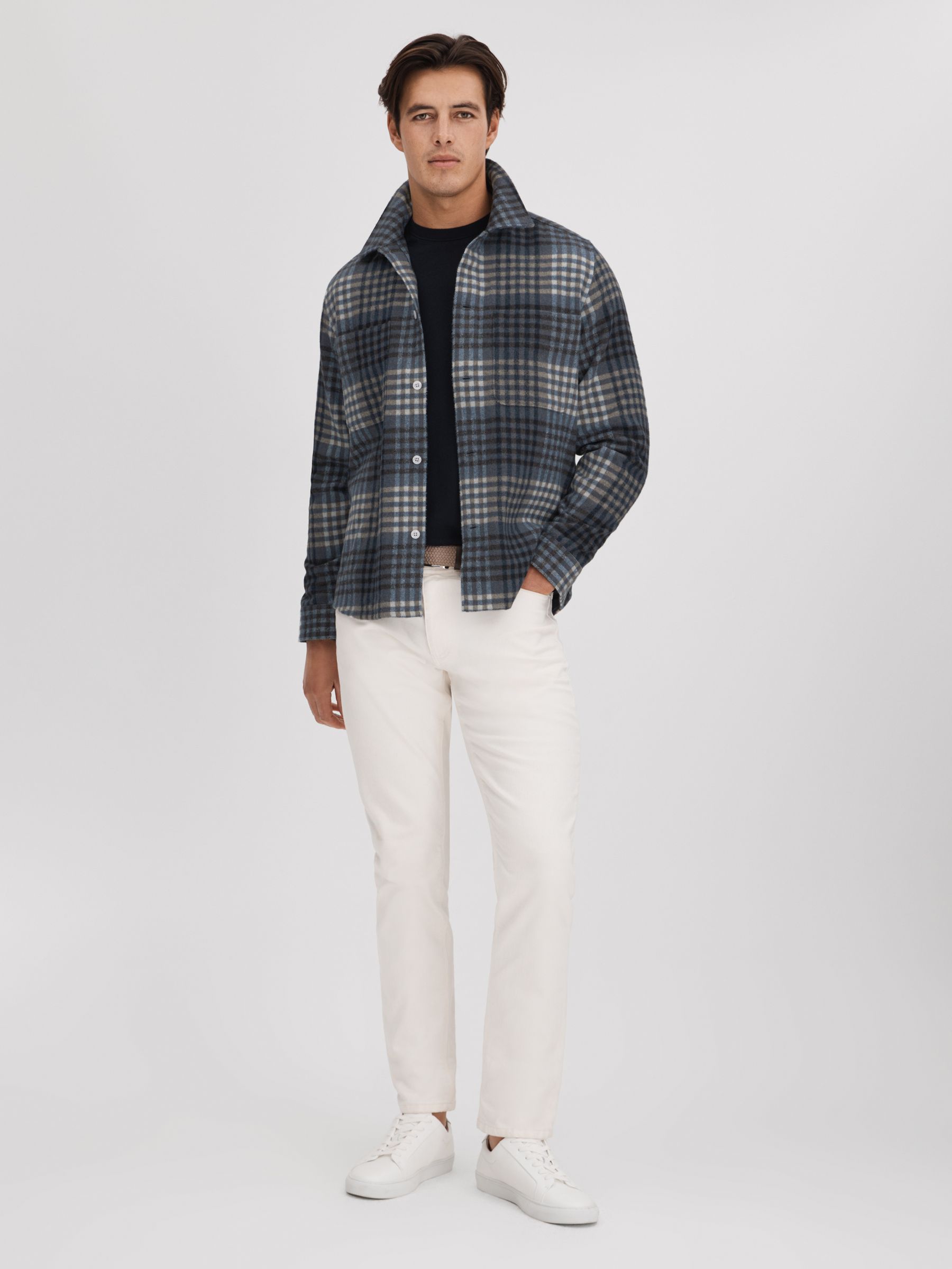 Brushed Check Button-Through Overshirt in Blue Multi - Image 3 of 6