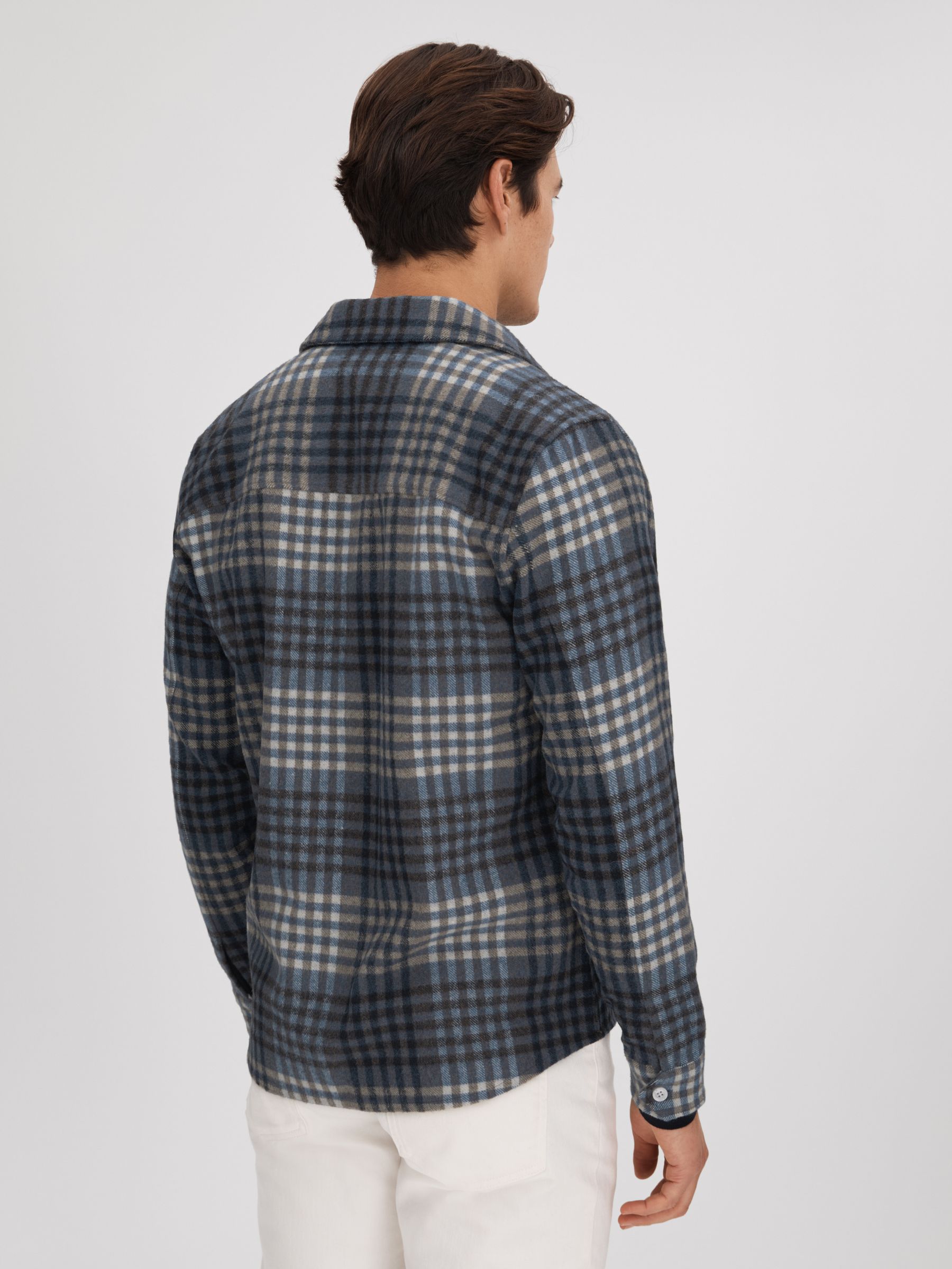 Brushed Check Button-Through Overshirt in Blue Multi - Image 5 of 6