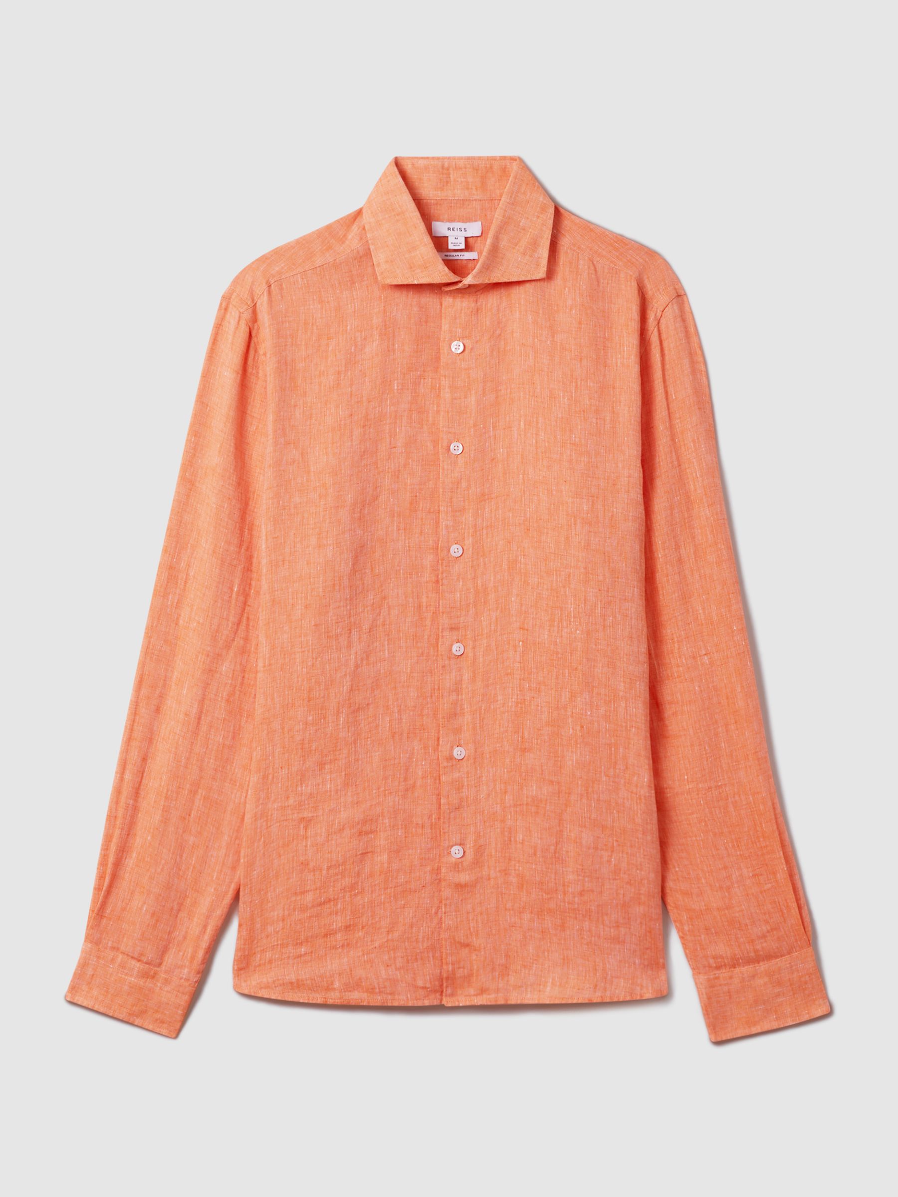 Linen Button-Through Shirt in Peach - Image 2 of 5