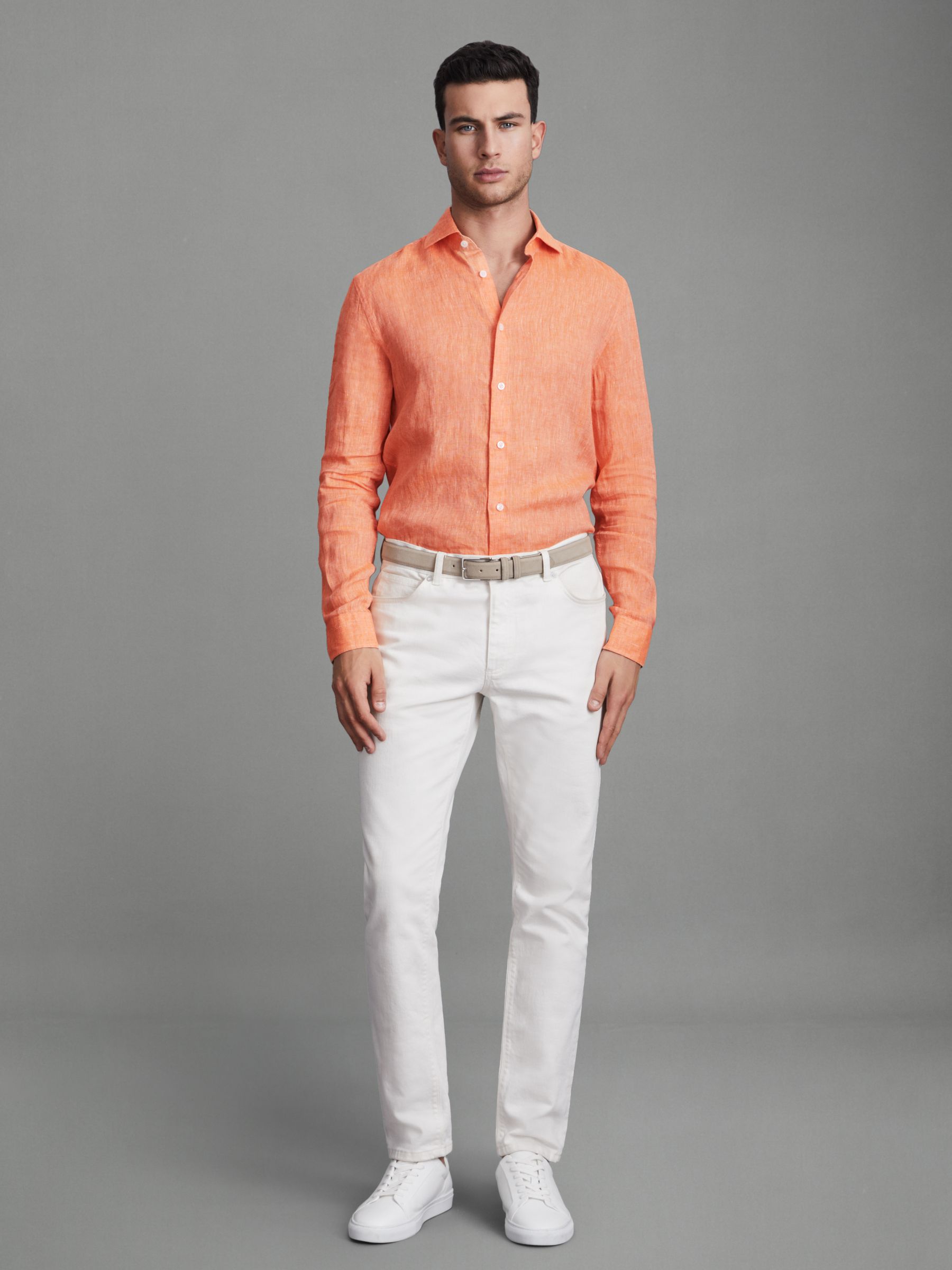 Linen Button-Through Shirt in Peach - Image 3 of 5
