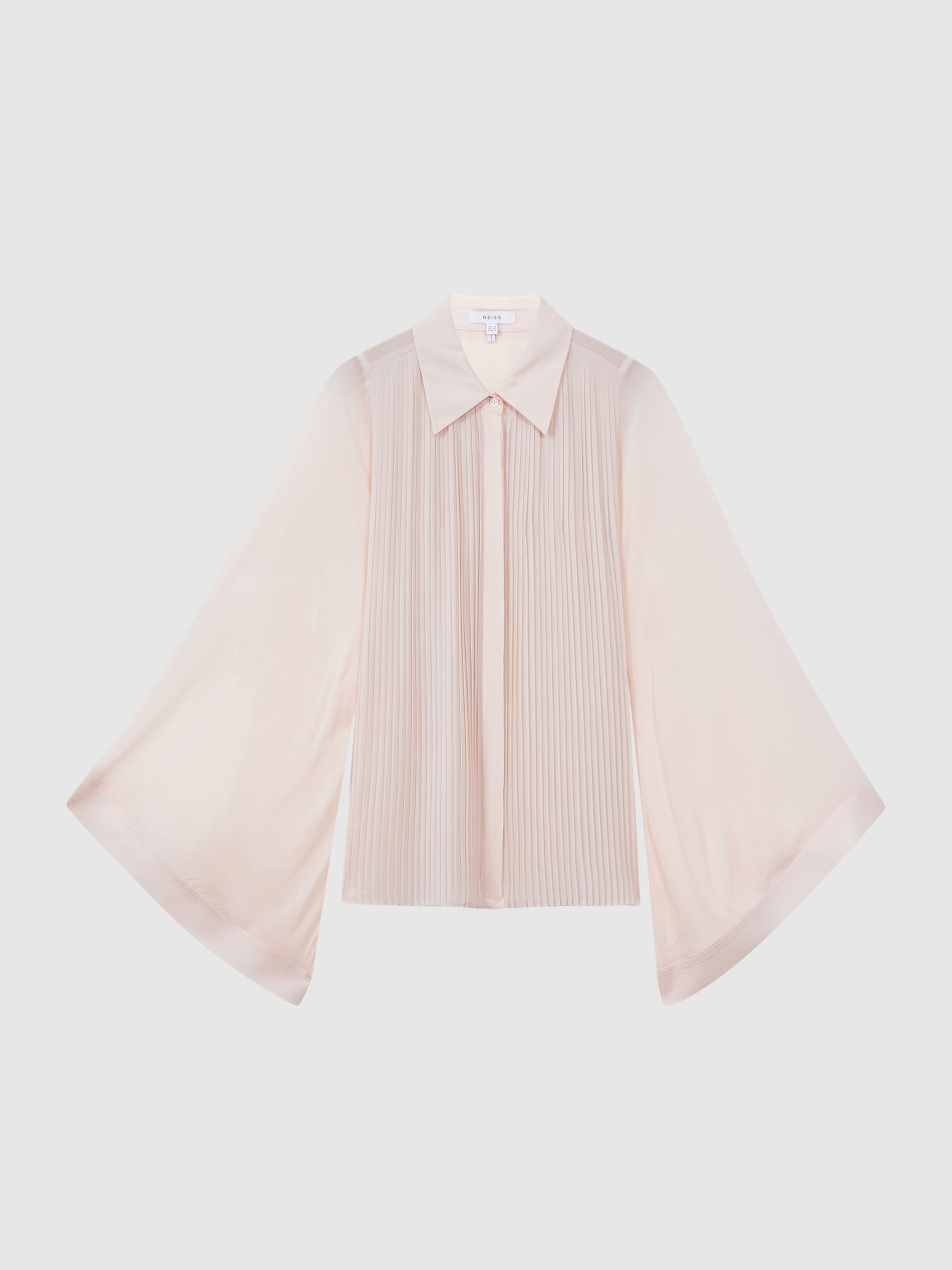 Pleated Flared Sleeve Blouse in Nude - Image 2 of 6