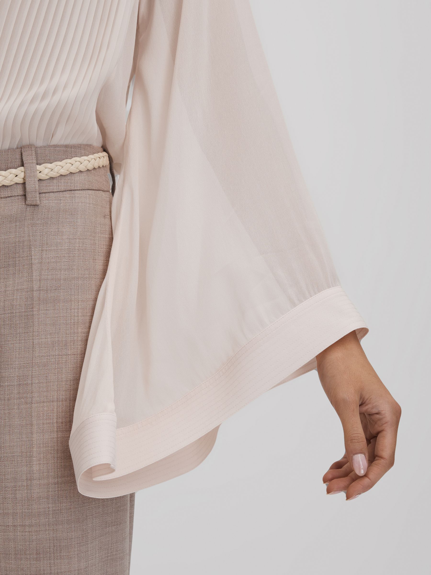 Pleated Flared Sleeve Blouse in Nude - Image 4 of 6