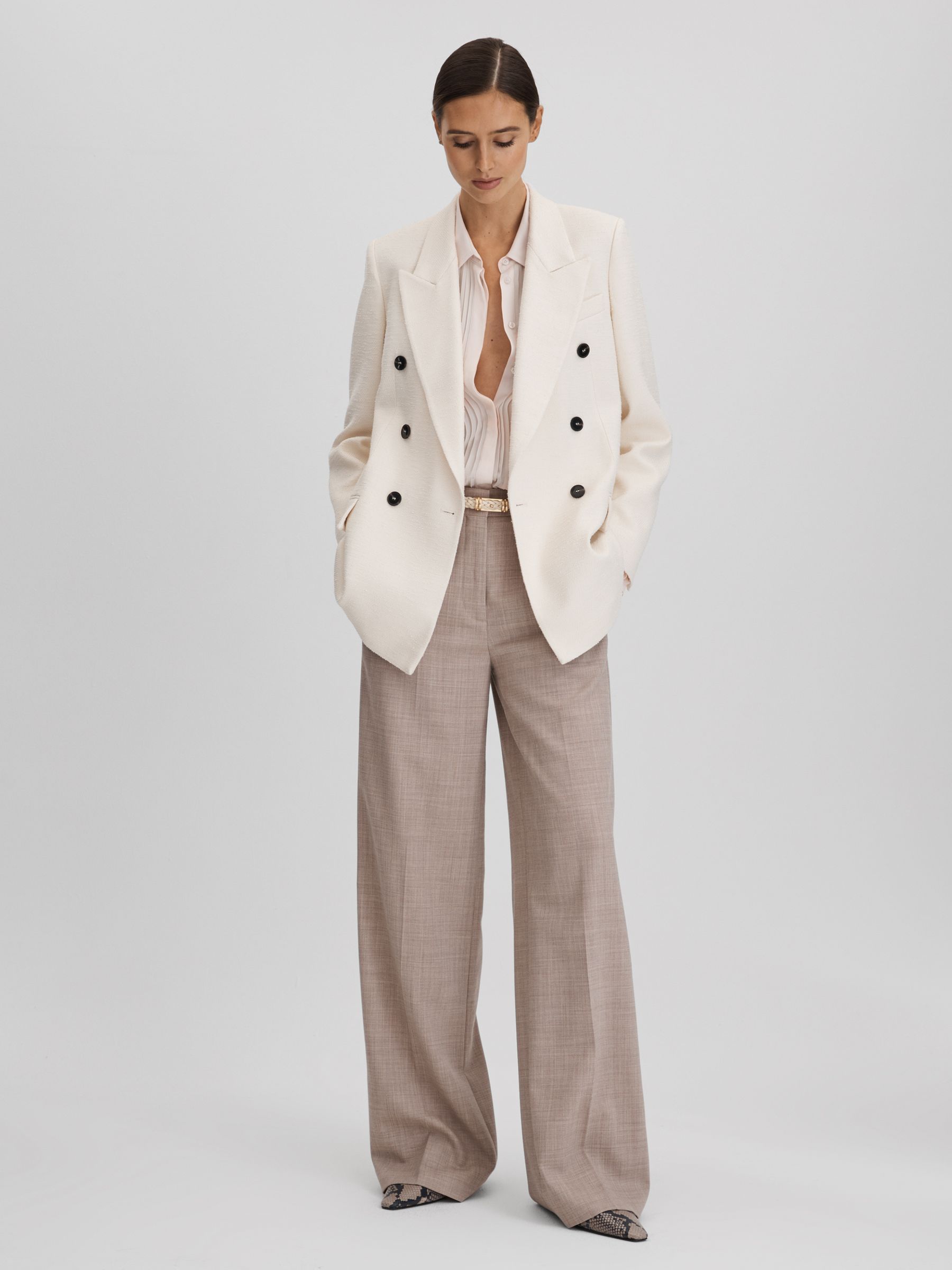Pleated Flared Sleeve Blouse in Nude - Image 5 of 6