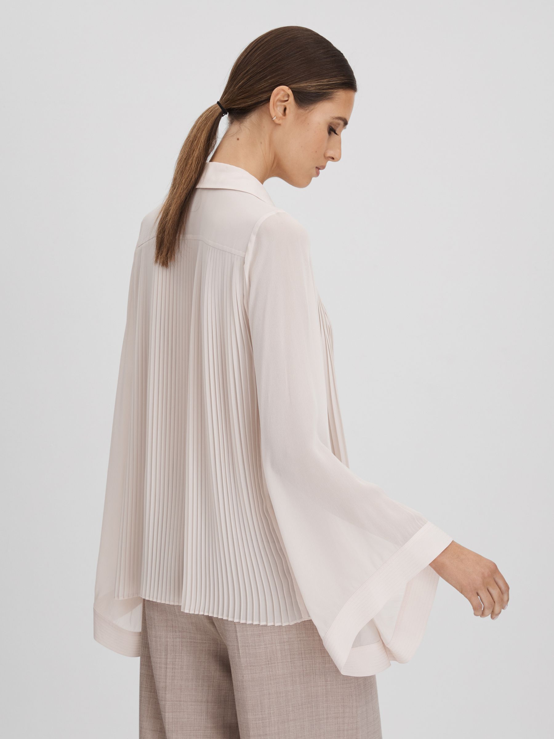 Pleated Flared Sleeve Blouse in Nude - Image 6 of 6