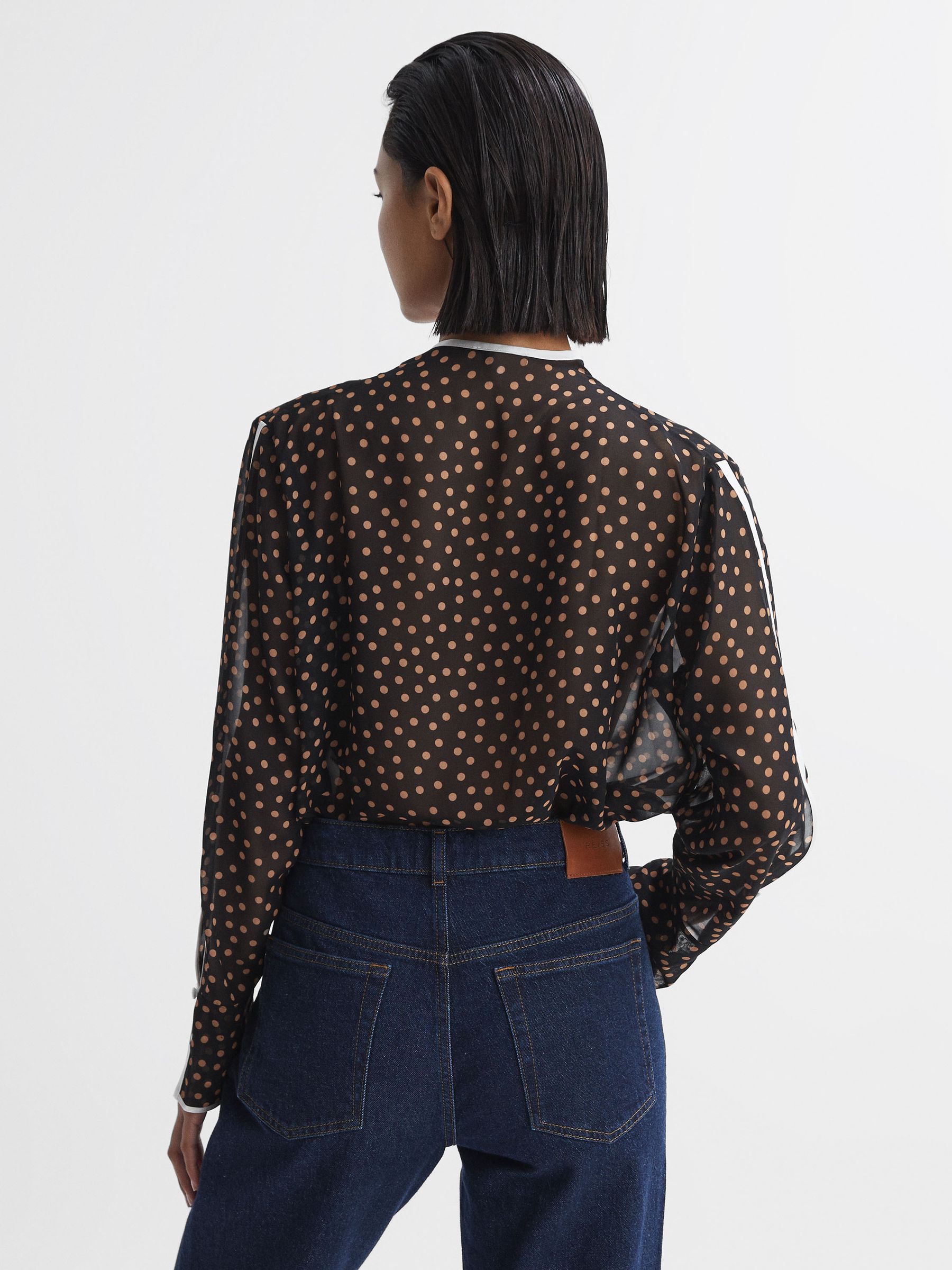 Polka Dot Tie Neck Blouse in Black/Rust - Image 5 of 5
