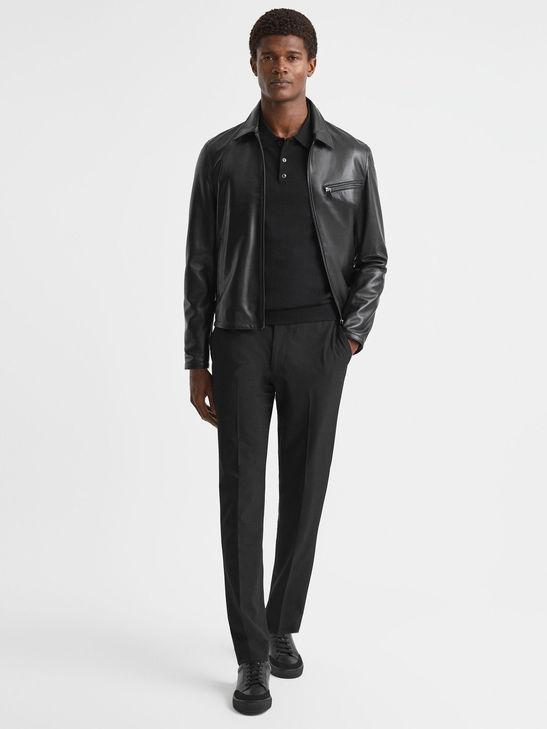 Atelier Leather Zip-Through Jacket in Black - Image 1 of 8