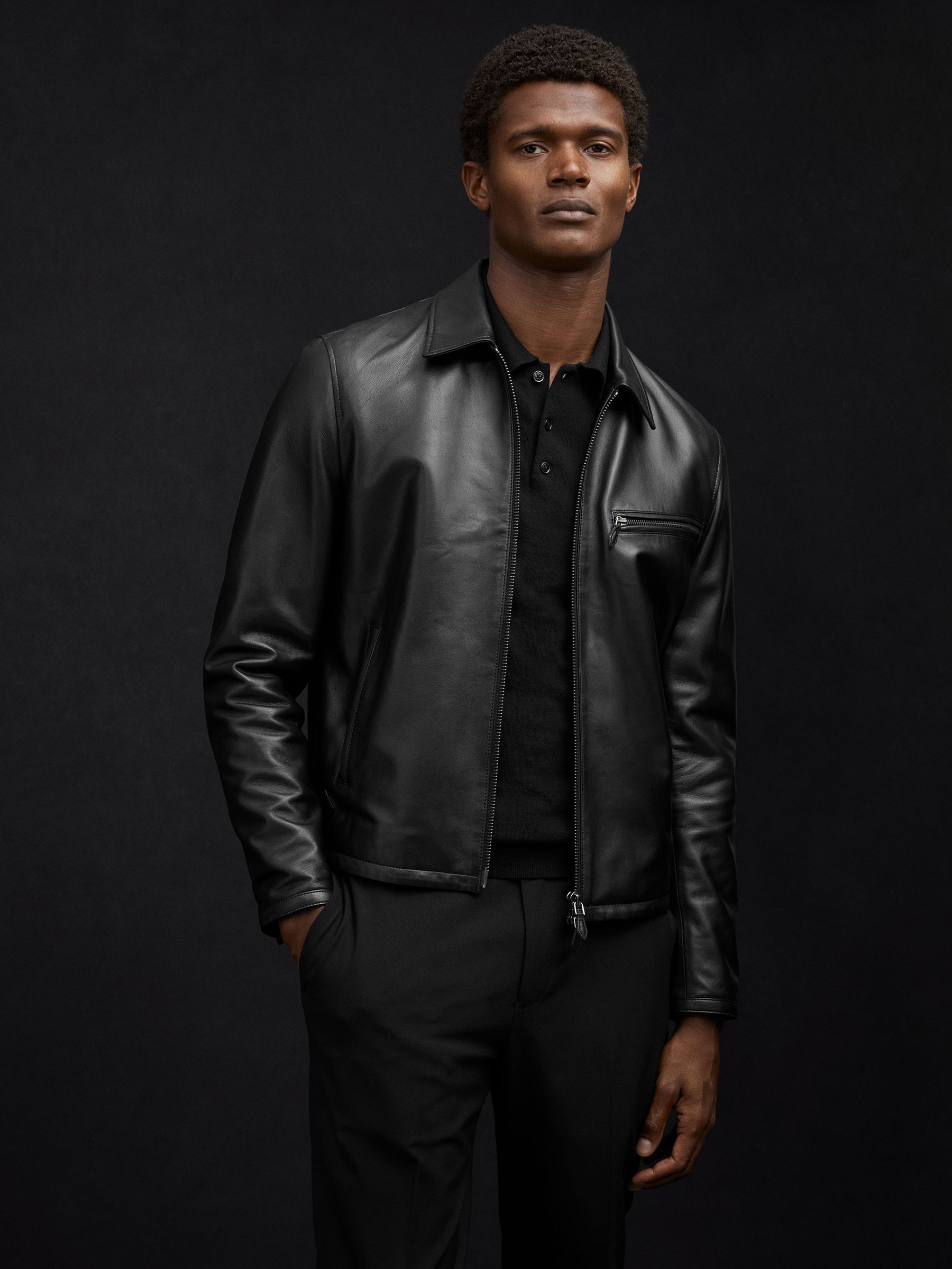 Atelier Leather Zip-Through Jacket in Black - Image 6 of 8