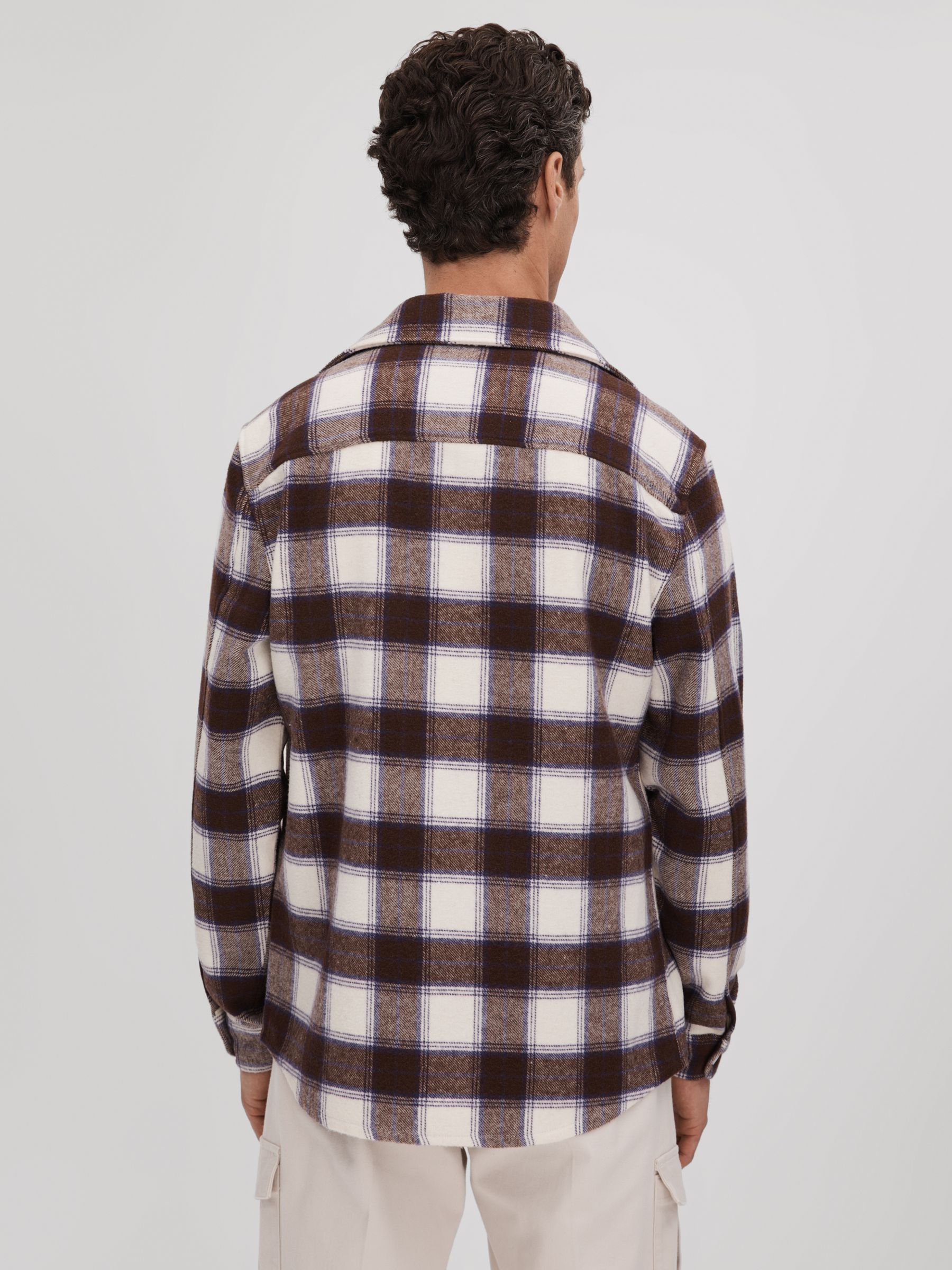 Brushed Checked Button-Through Shirt in Brown Multi - Image 5 of 6