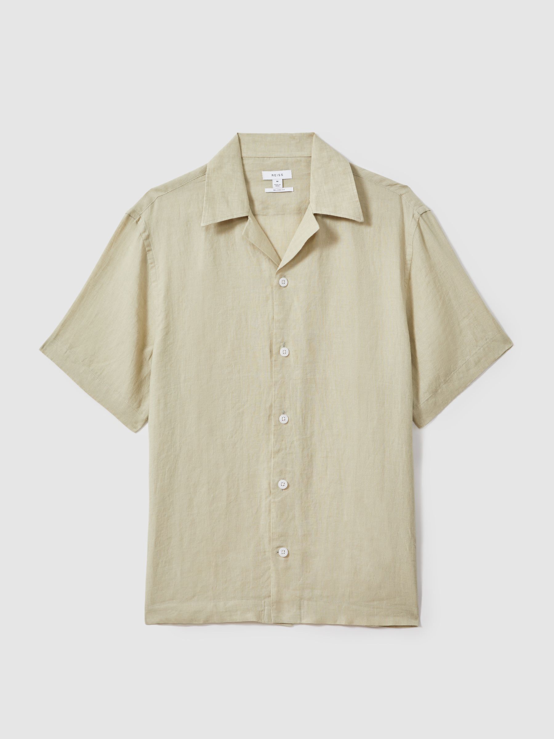 Relaxed Linen Cuban Collar Shirt in Chartreuse - Image 2 of 6
