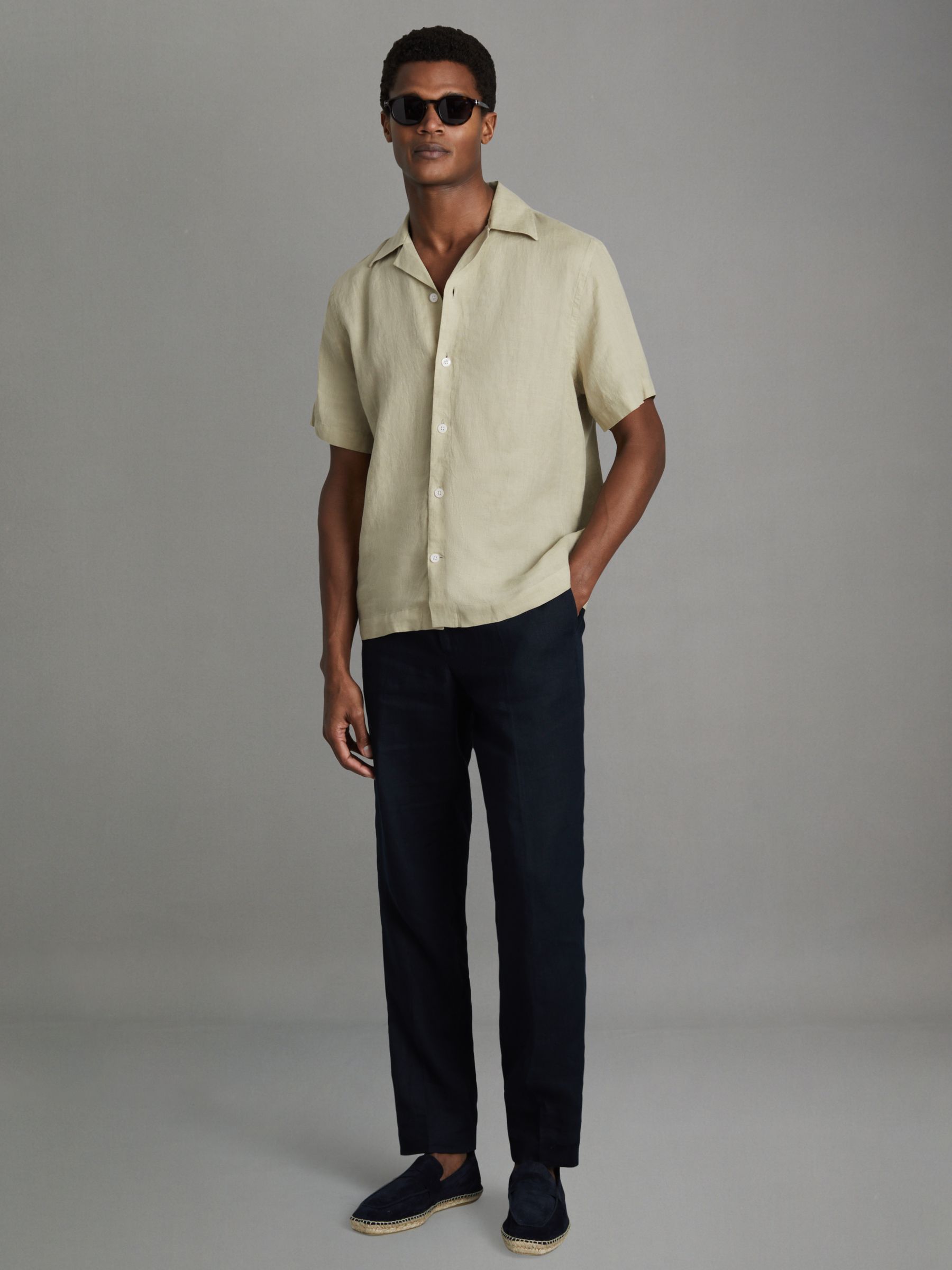 Relaxed Linen Cuban Collar Shirt in Chartreuse - Image 3 of 6