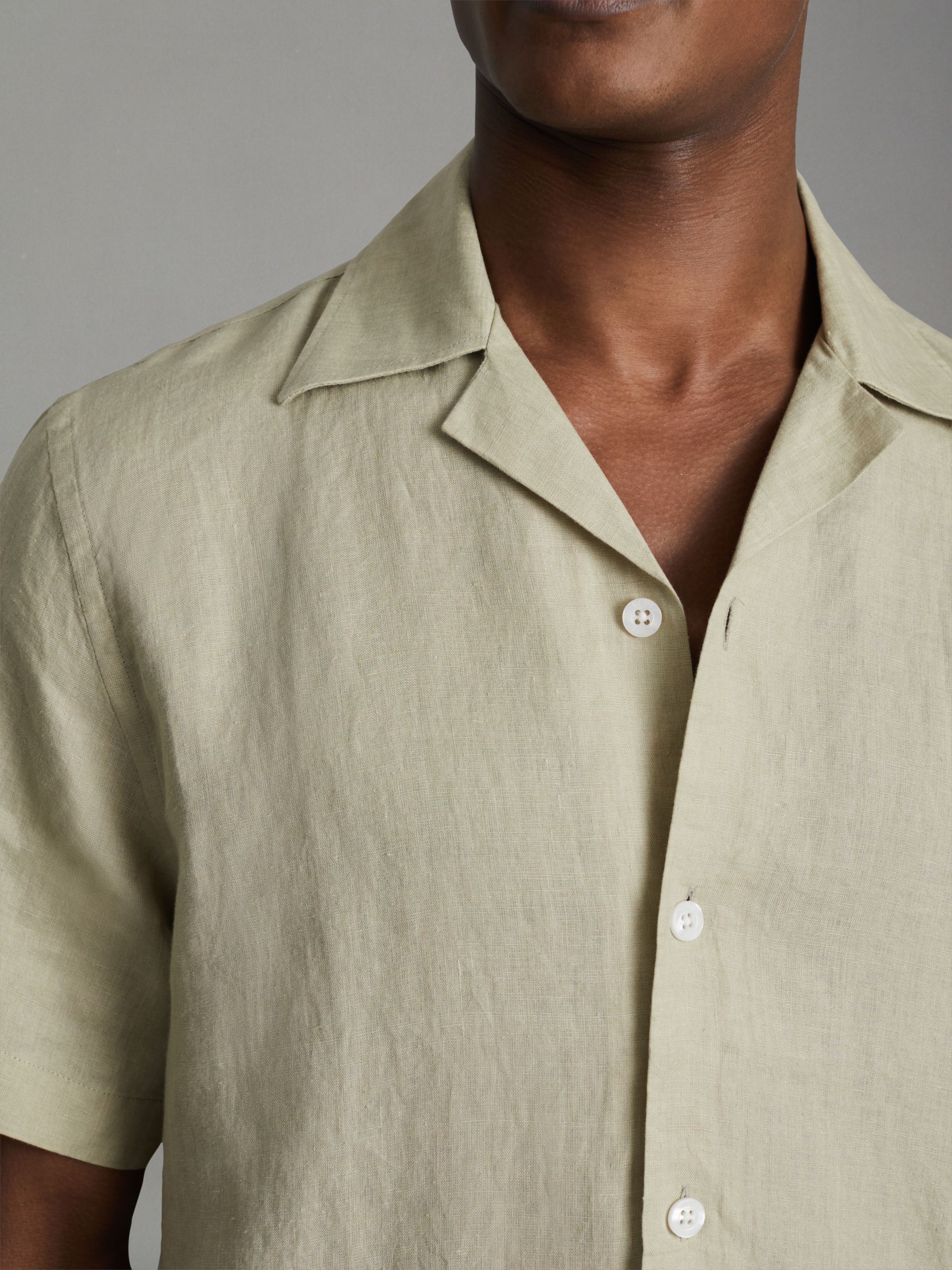 Relaxed Linen Cuban Collar Shirt in Chartreuse - Image 4 of 6