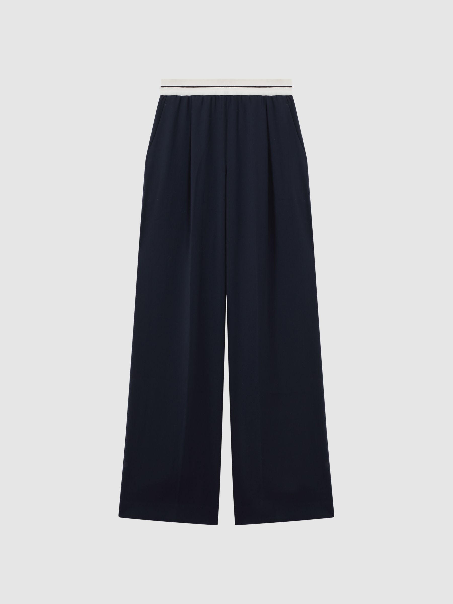 Wide Leg Elasticated Trousers in Navy - Image 2 of 7