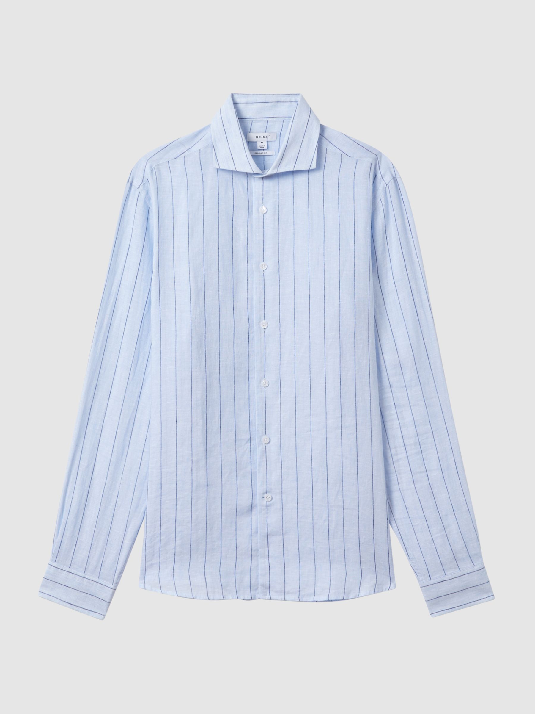 Linen Button-Through Shirt in Soft Blue Pin Stripe - Image 2 of 5