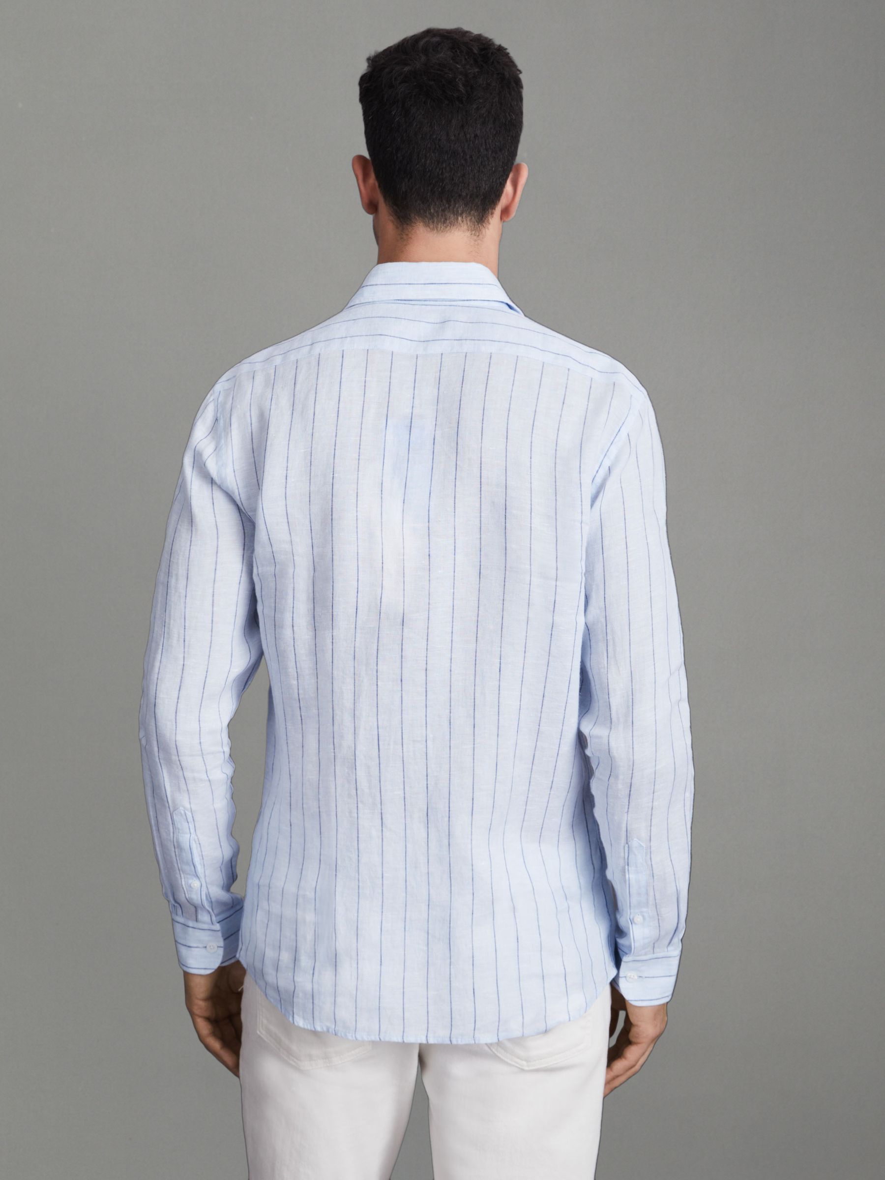 Linen Button-Through Shirt in Soft Blue Pin Stripe - Image 5 of 5