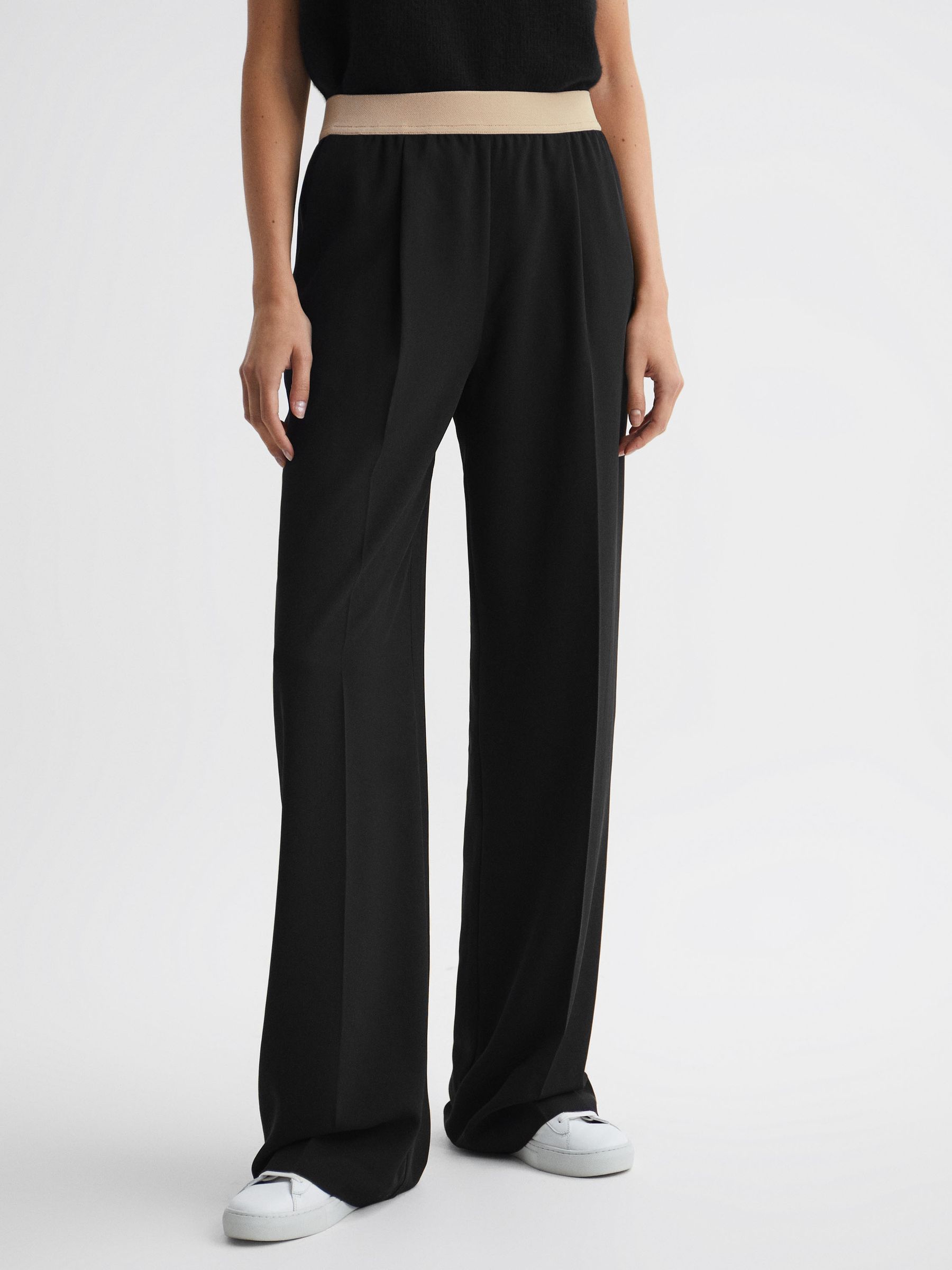 Elasticated Waistband Wide Leg Trousers in Black - Image 1 of 5
