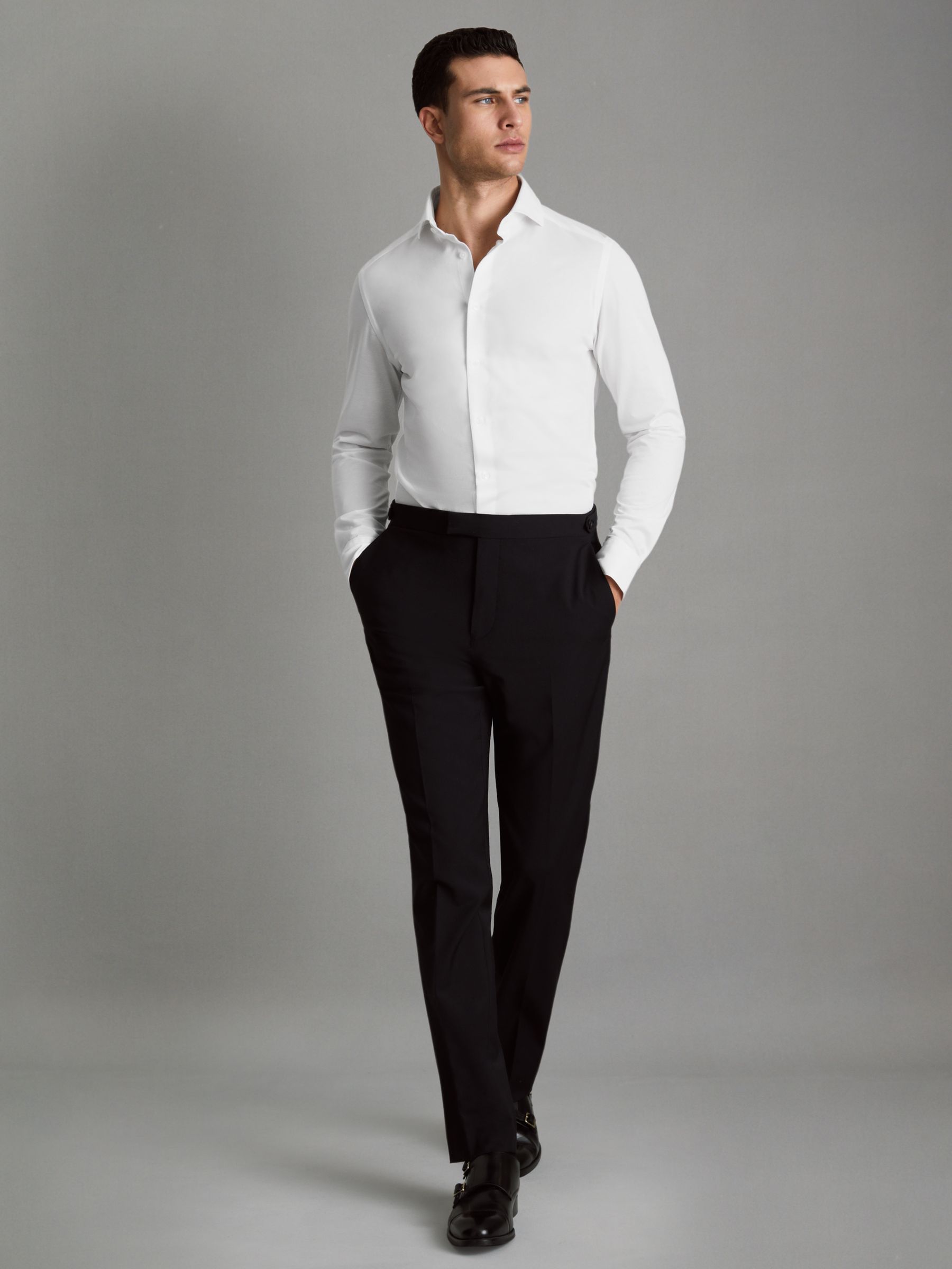 Cutaway Collar Jersey Slim Fit Shirt in White - Image 3 of 6