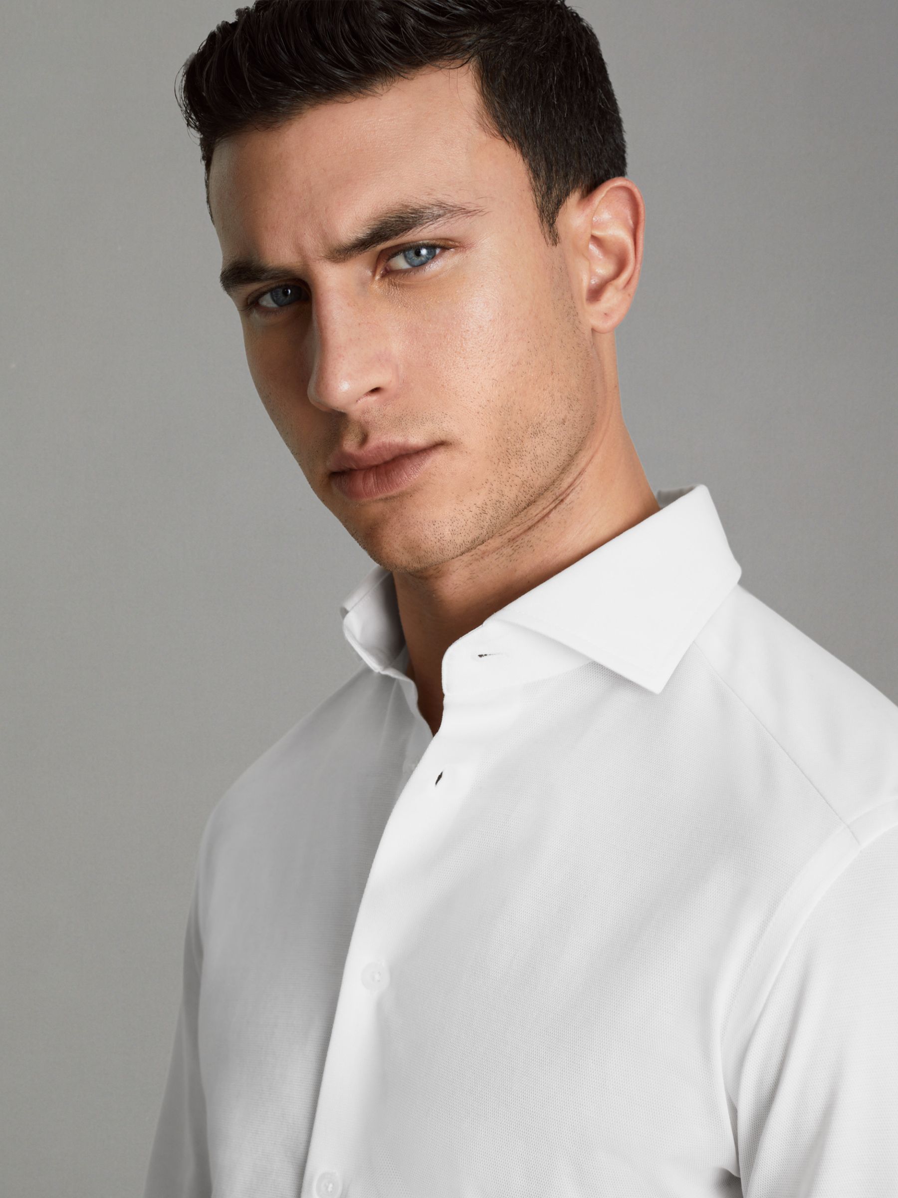 Cutaway Collar Jersey Slim Fit Shirt in White - Image 4 of 6