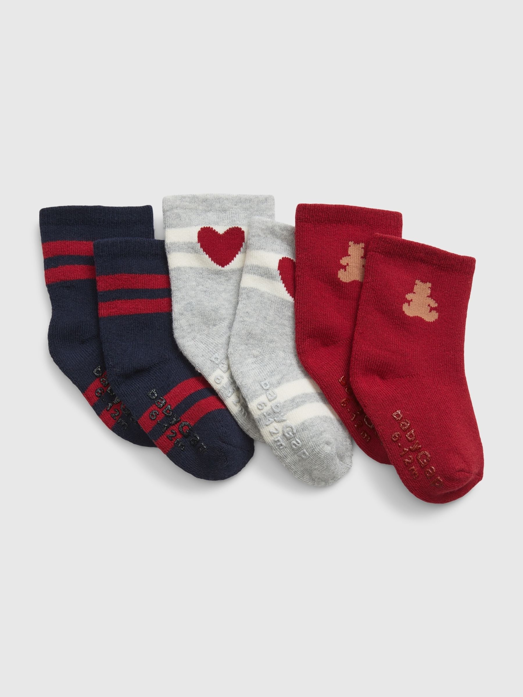 Red Blue and Grey Toddler Soft Knit Print Socks 3-Pack - Image 1 of 1
