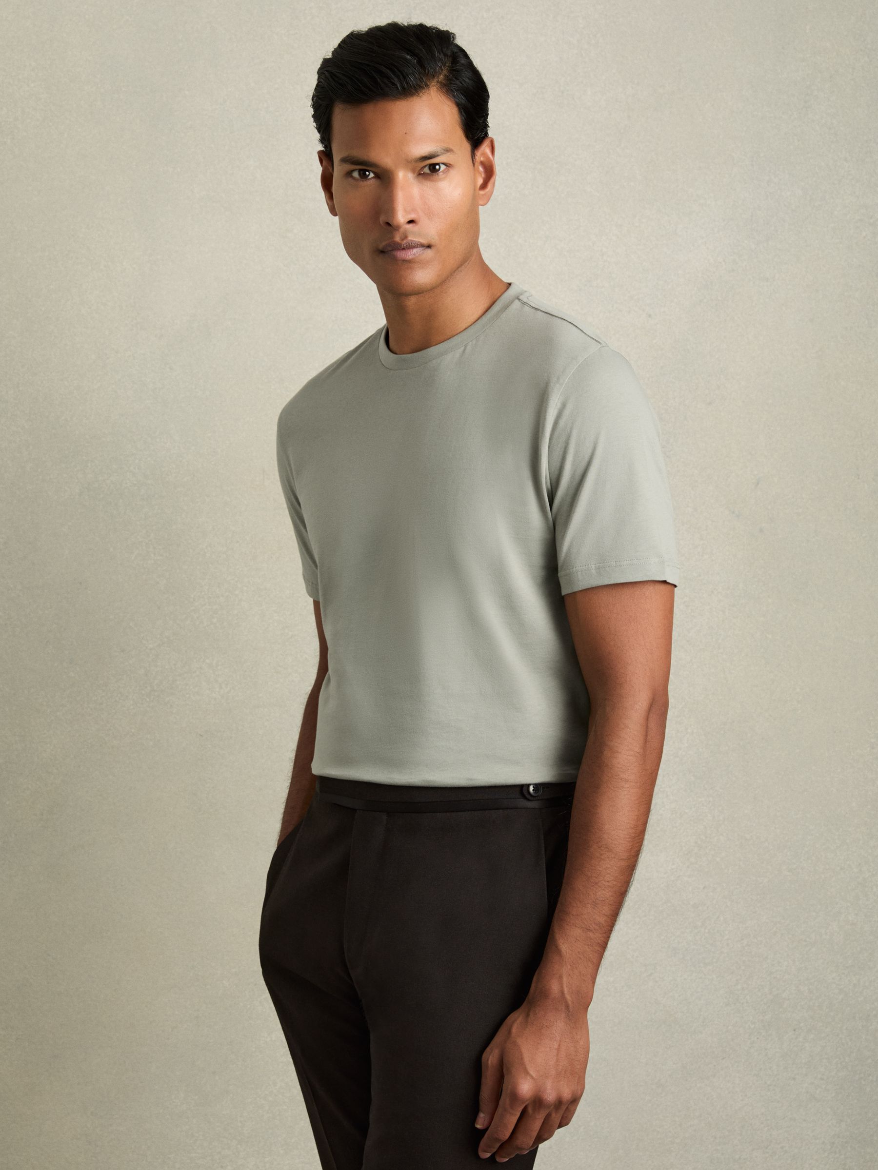 Cotton Crew Neck T-Shirt in Pistachio - Image 1 of 7 Cotton Crew Neck T-Shirt in Pistachio - Image 1 of 7