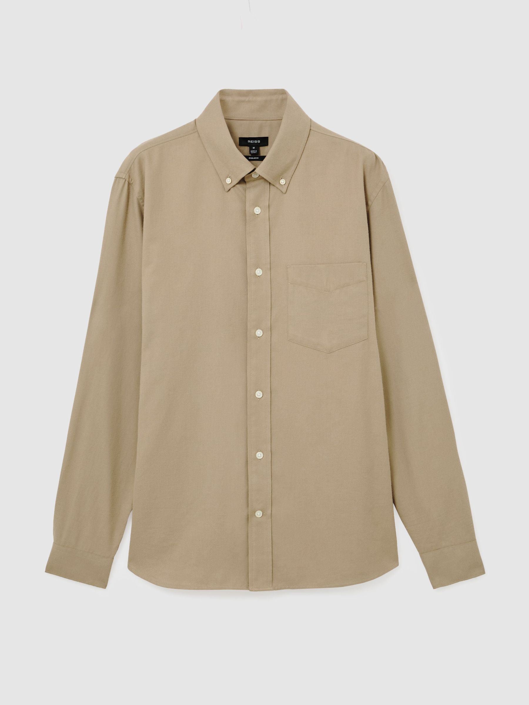 Cotton Flannel Button-Down Shirt Regular-Fit in Taupe Brown - Image 2 of 6